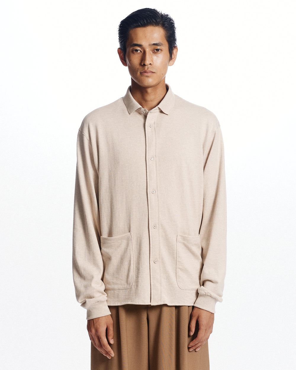 コットン×シルク×カシミヤ吊り天竺 / ポロカラーシャツ, Sand