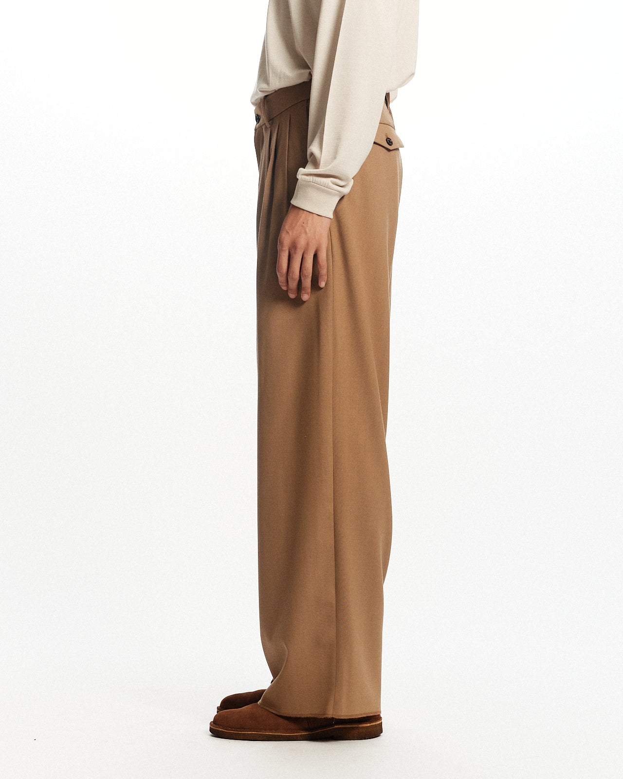 3/72アルゼンチンウールトロピカルサバイバルクロス / トリプルプリーテッド ワイドトラウザーズ, Beige