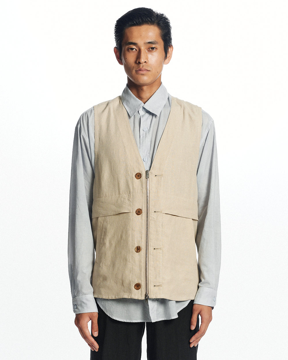 80/1ヘンプタイプライター / ウェストコート, Beige