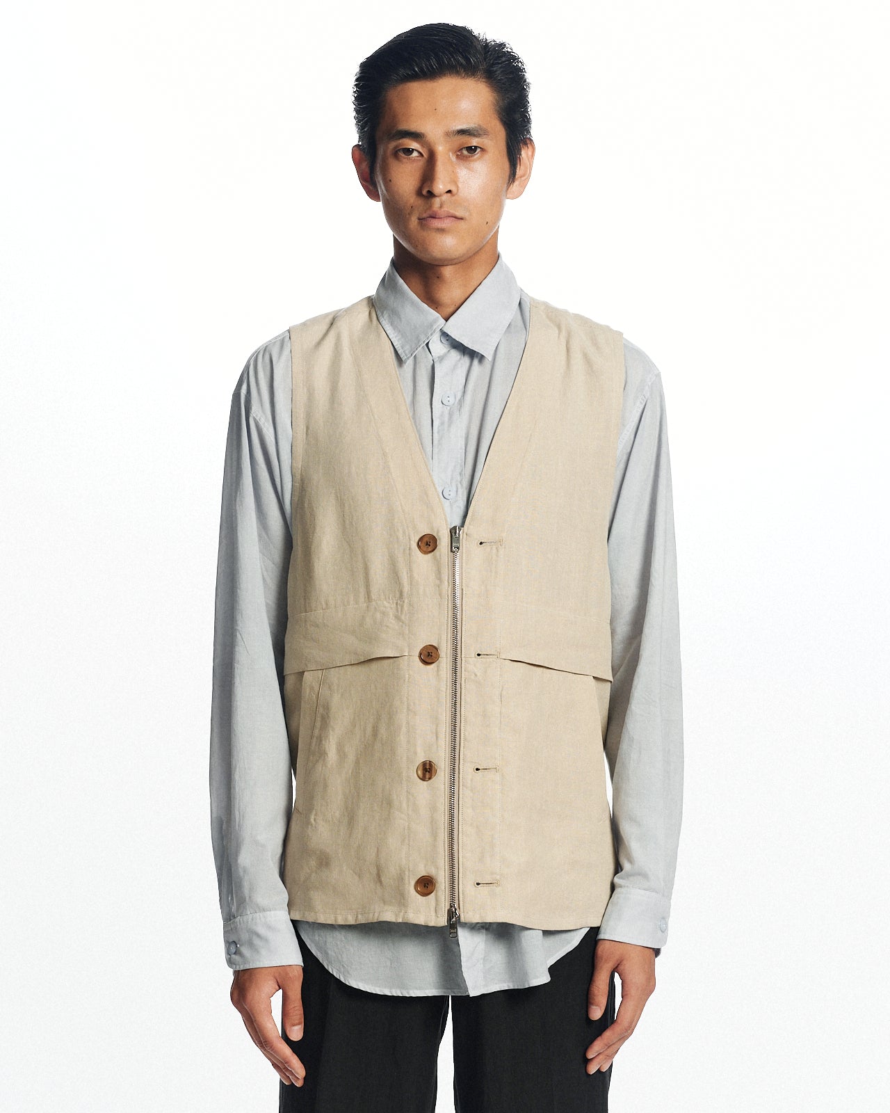 80/1ヘンプタイプライター / ウェストコート, Beige