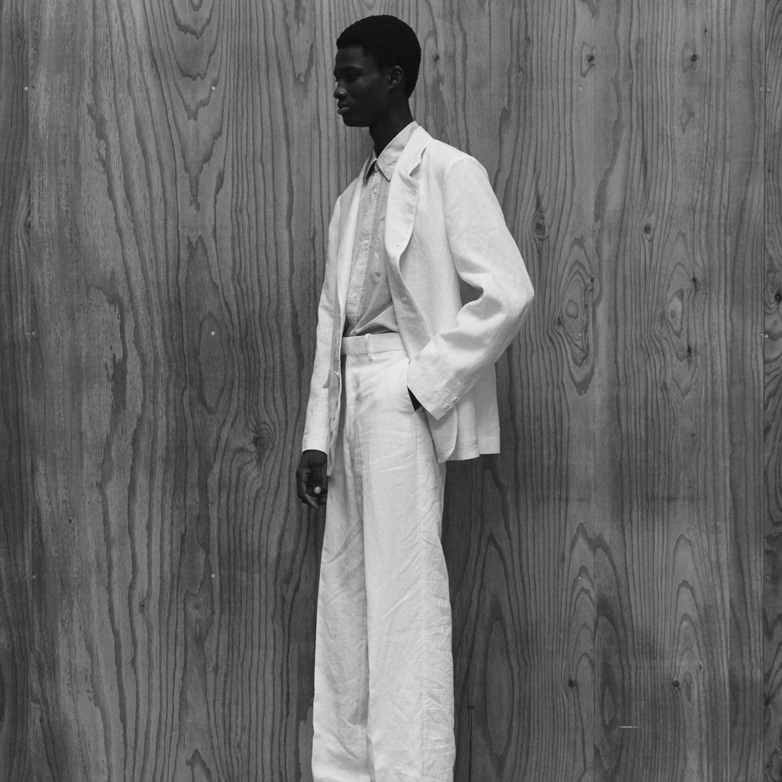 80/1ヘンプタイプライター / ワイドストレートトラウザーズ, White