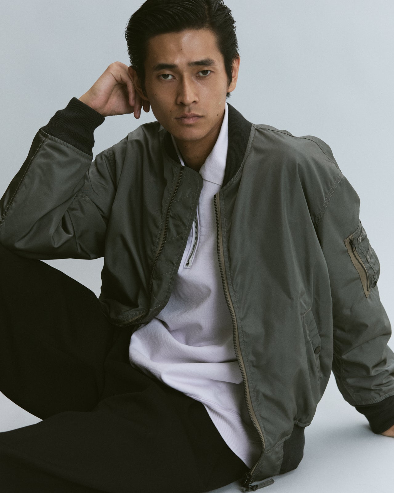 オーガニックコットンヘビー吊裏毛 / ハーフジップポロヒュージスウェット, Ash Gray