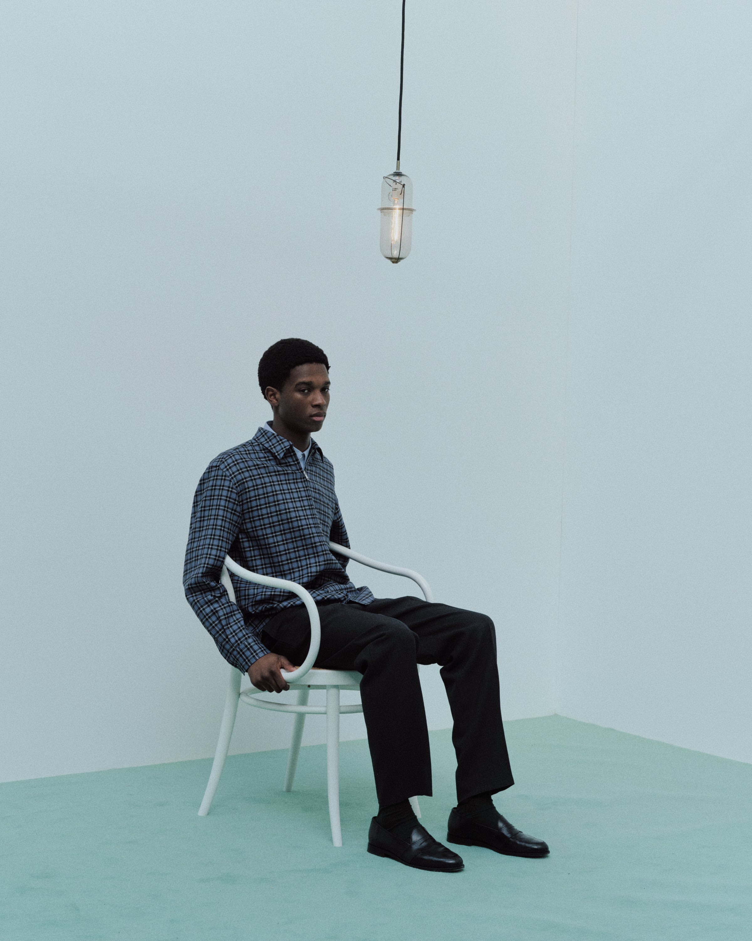 Organic Wool Viyella / Zip Shirt, Blue Check