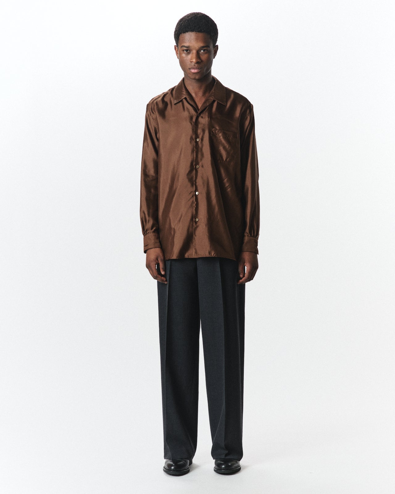 Organic Wool Survival Cloth / Flat Front Wide Trousers, Charcoal