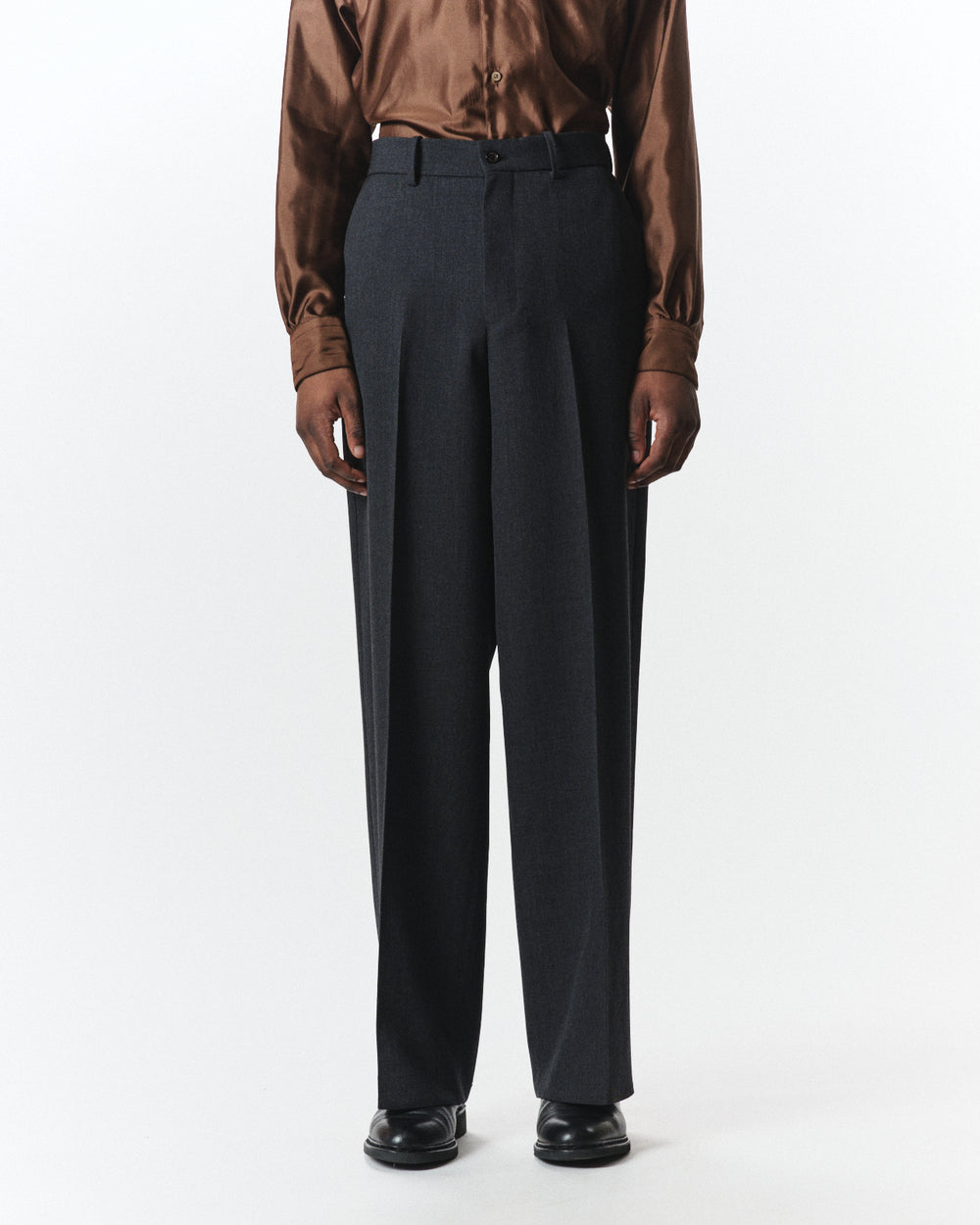 Organic Wool Survival Cloth / Flat Front Wide Trousers, Charcoal