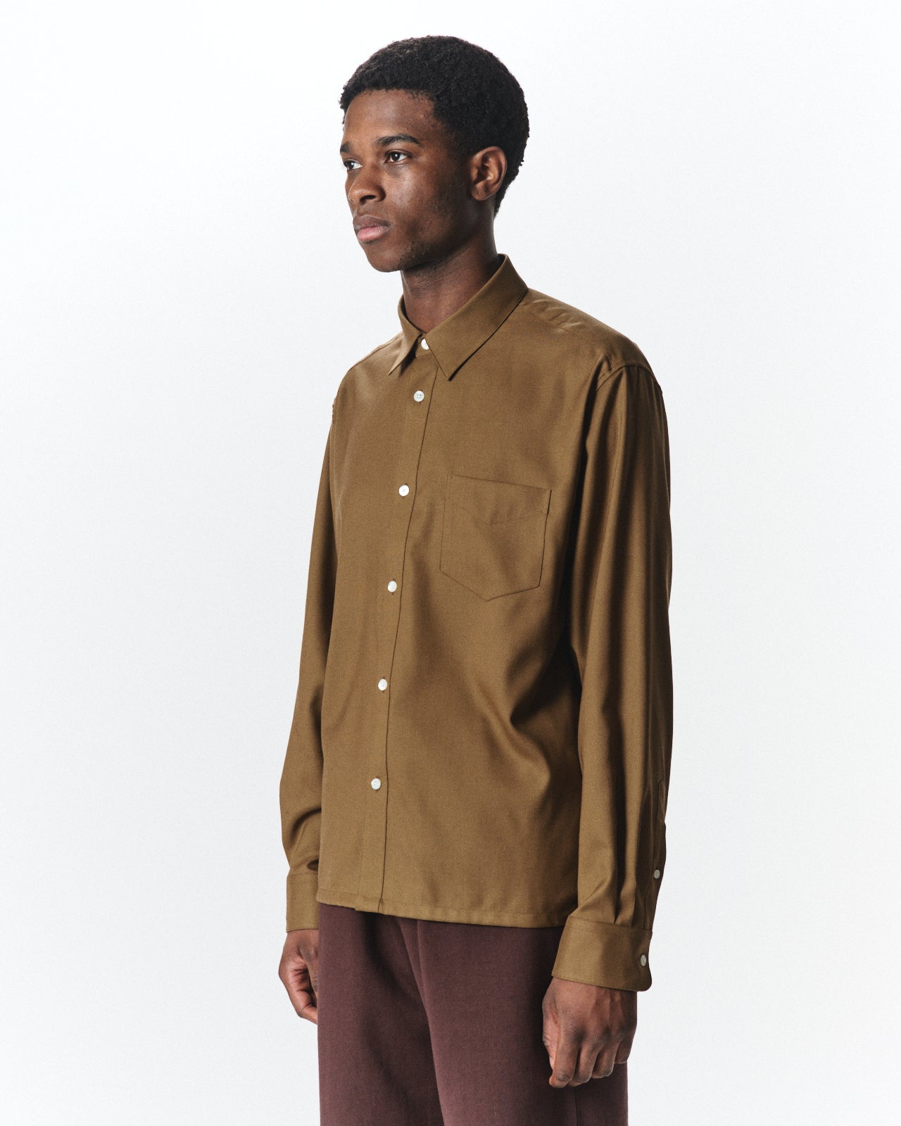Super 160s Washable Wool Oxford / Square Shirt, Coyote