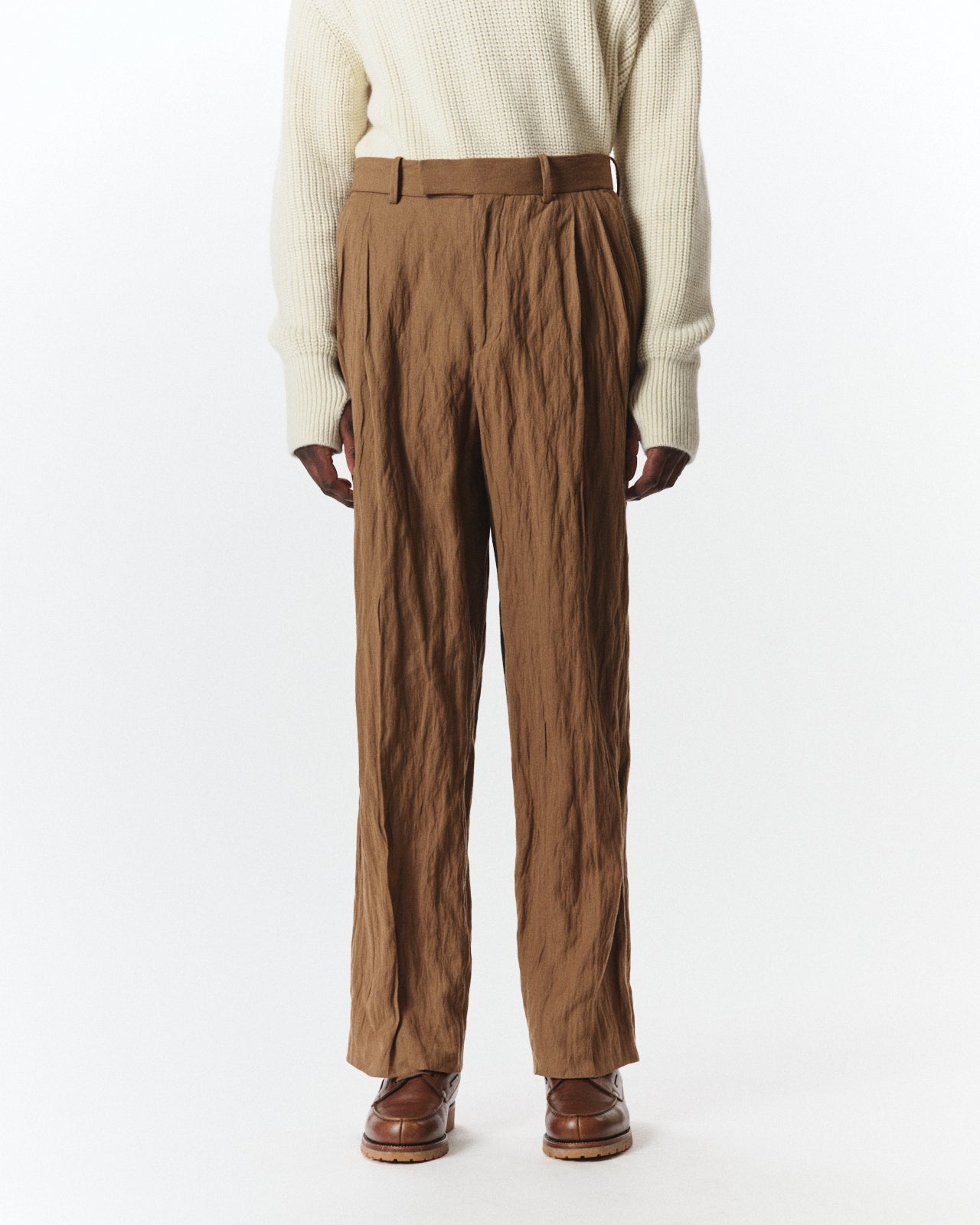 Organic Wool X Stainless Oatmeal / Double Pleated Trousers, Coyote