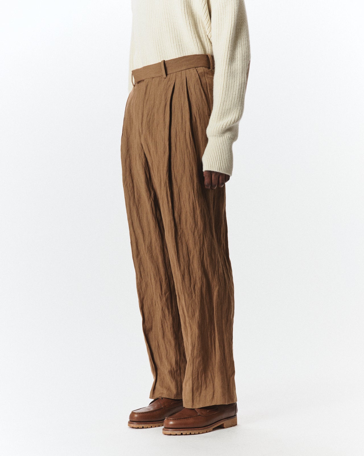 Organic Wool X Stainless Oatmeal / Double Pleated Trousers, Coyote