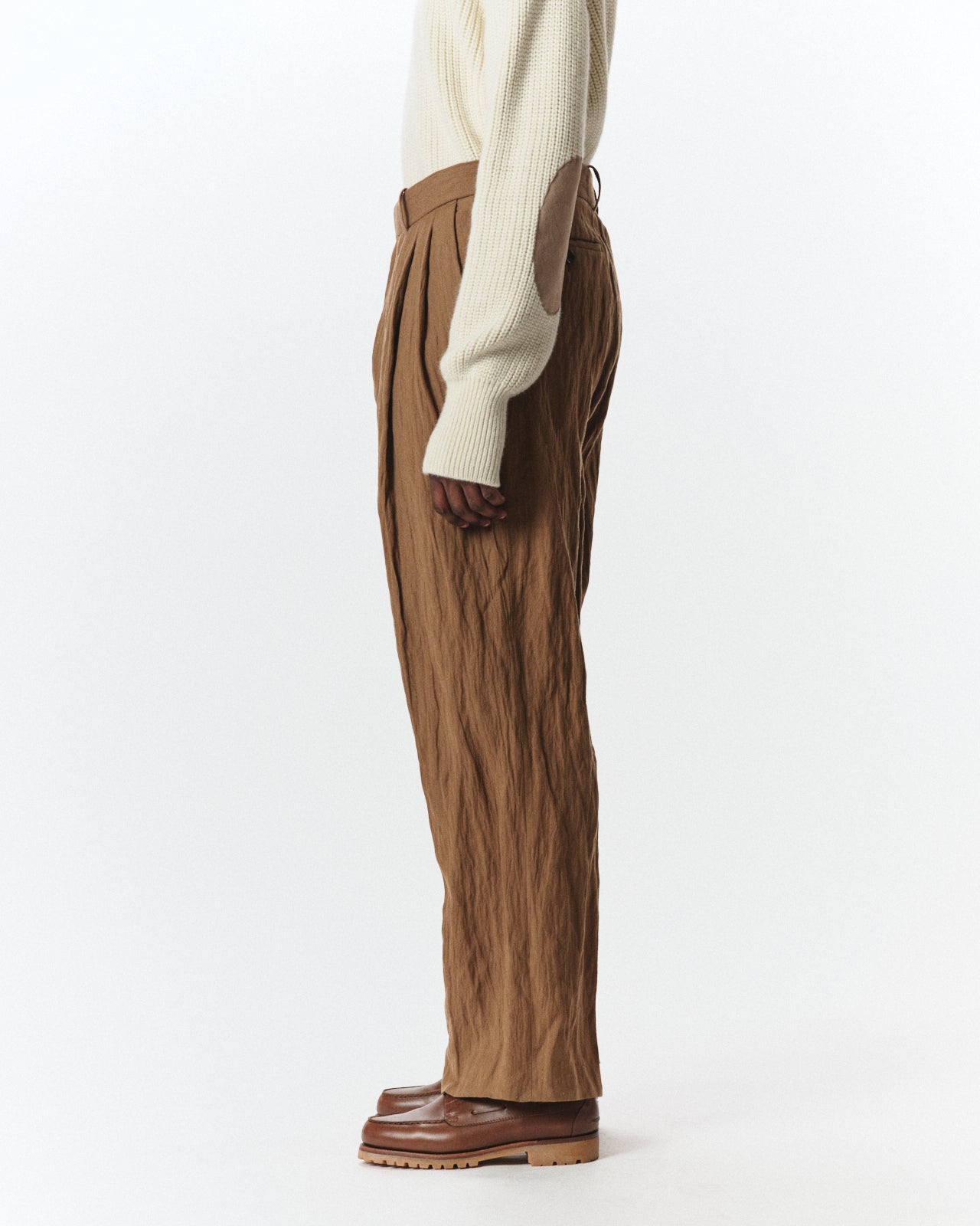 Organic Wool X Stainless Oatmeal / Double Pleated Trousers, Coyote