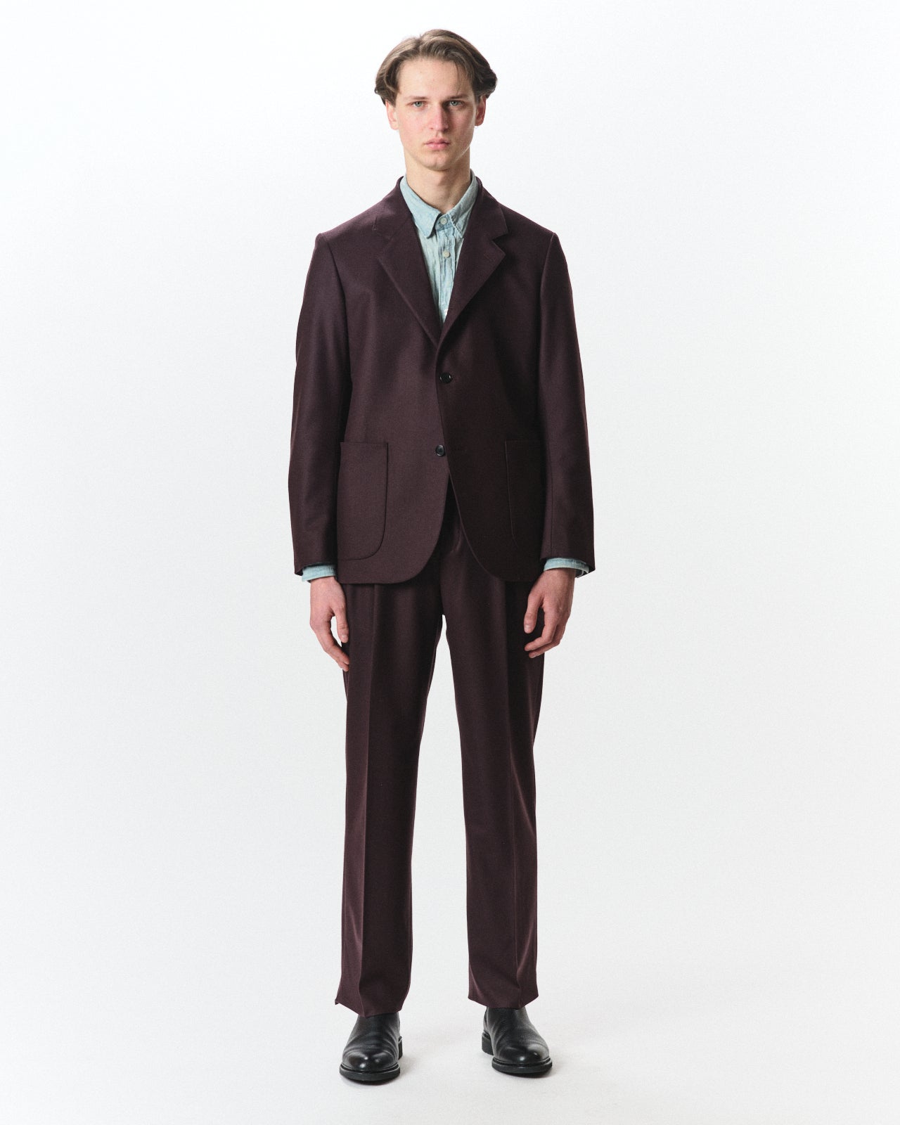 2/2/96 Wool Flannel / Double Pleated Straight Trousers, Dark Purple
