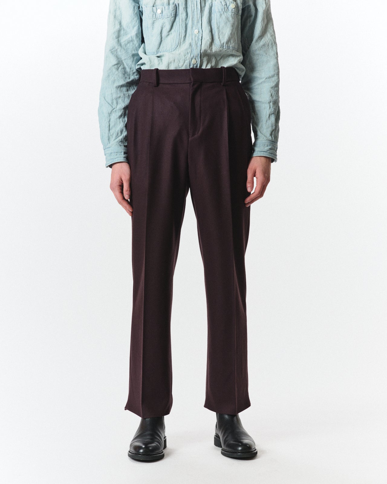 2/2/96 Wool Flannel / Double Pleated Straight Trousers, Dark Purple