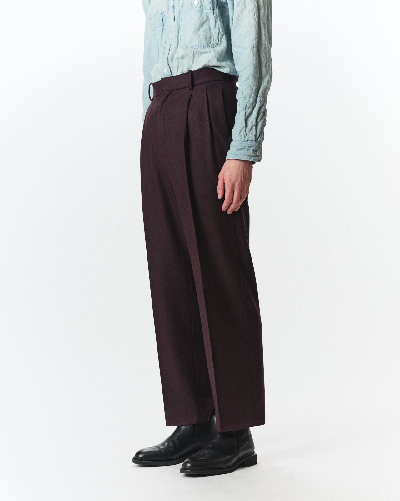 2/2/96 Wool Flannel / Double Pleated Straight Trousers, Dark Purple