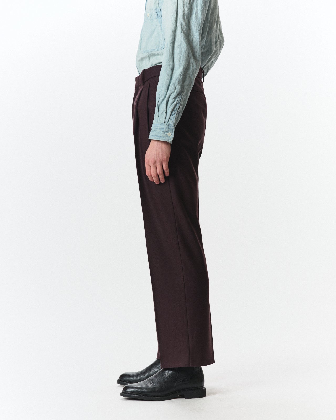 2/2/96 Wool Flannel / Double Pleated Straight Trousers, Dark Purple