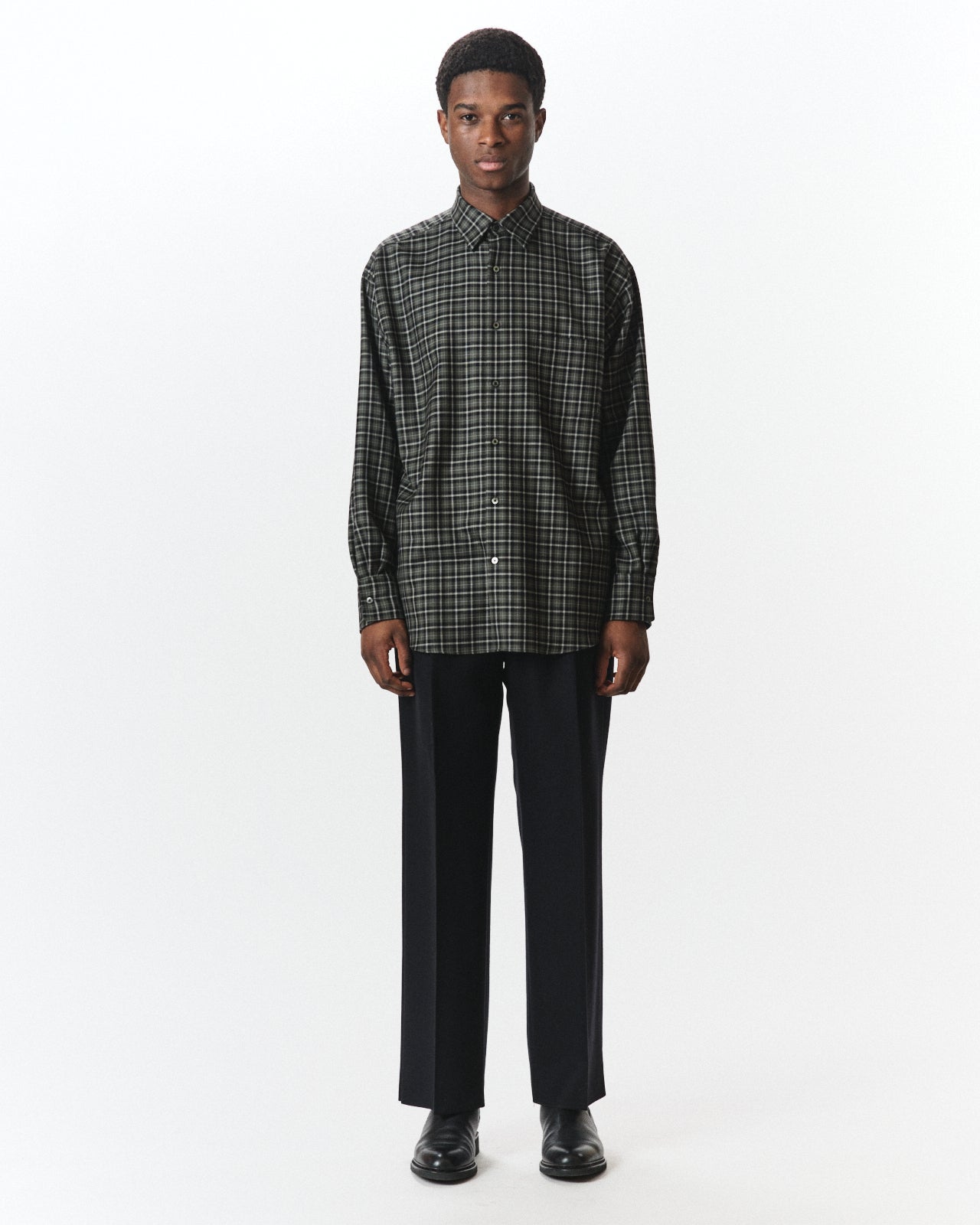 2/2/96 Wool Flannel / Double Pleated Straight Trousers, Black