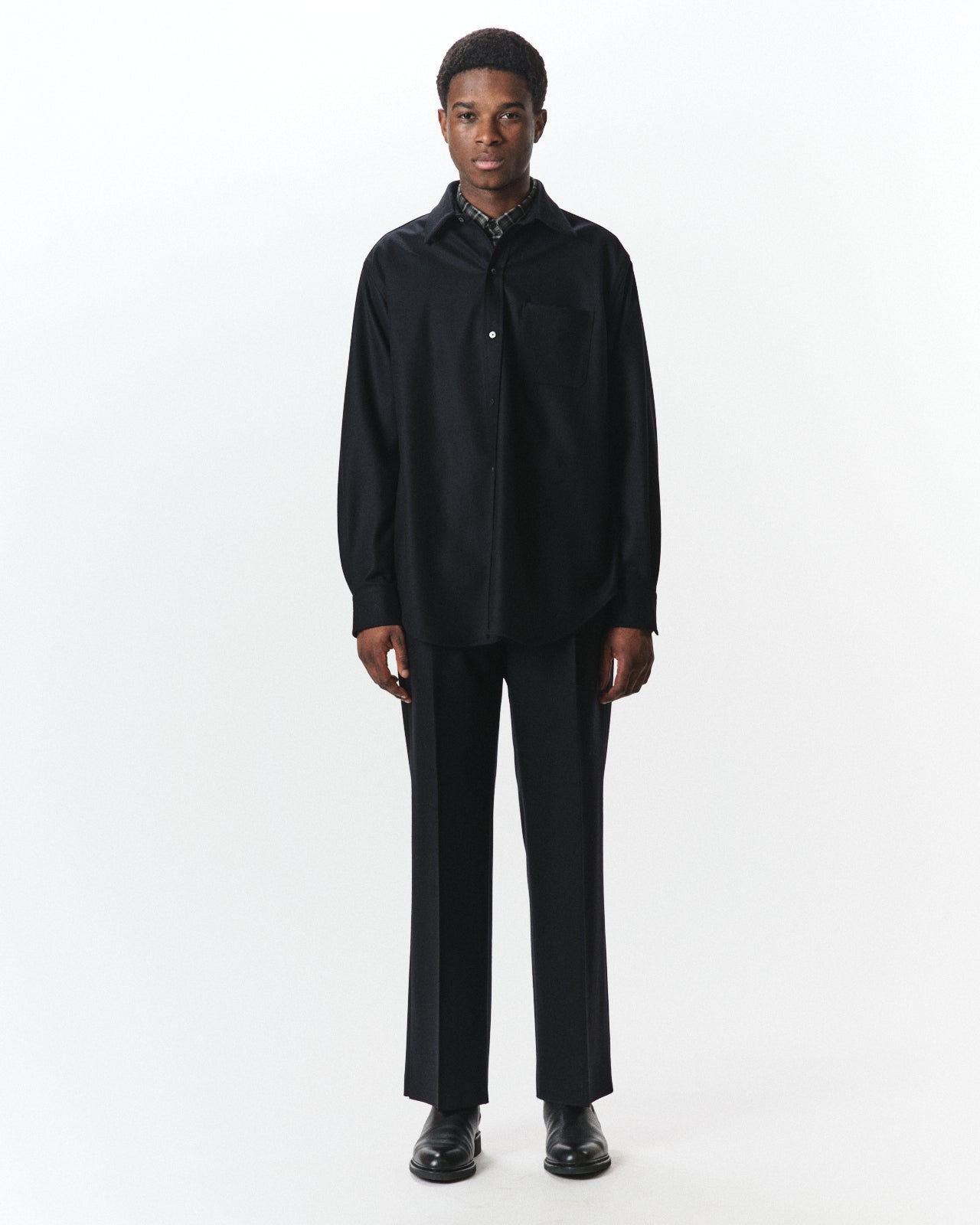 2/2/96 Wool Flannel / Double Pleated Straight Trousers, Black