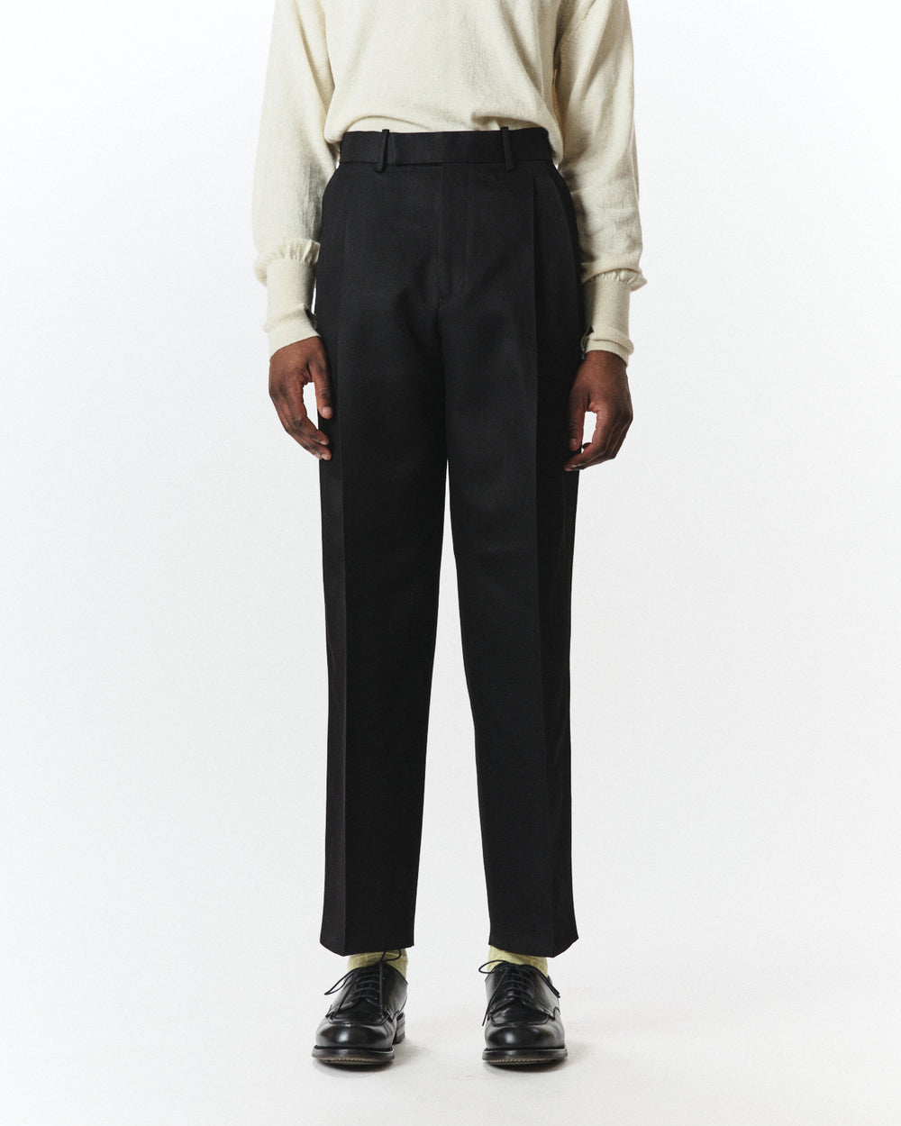 Organic Wool Survival Cloth / Double Pleated Semi Easy Trousers, Charcoal