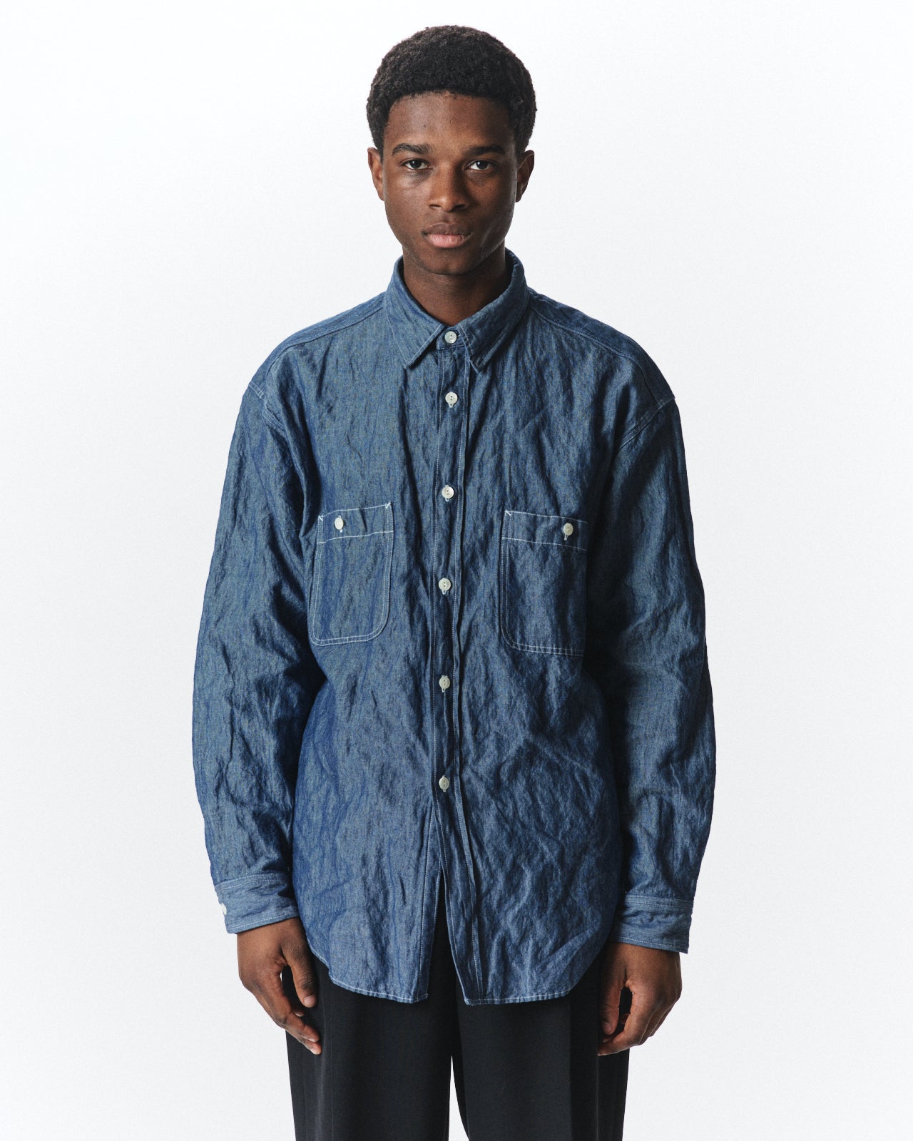 Cotton Stainless Steel Chambray / Two Pocket Work Shirt, Indigo