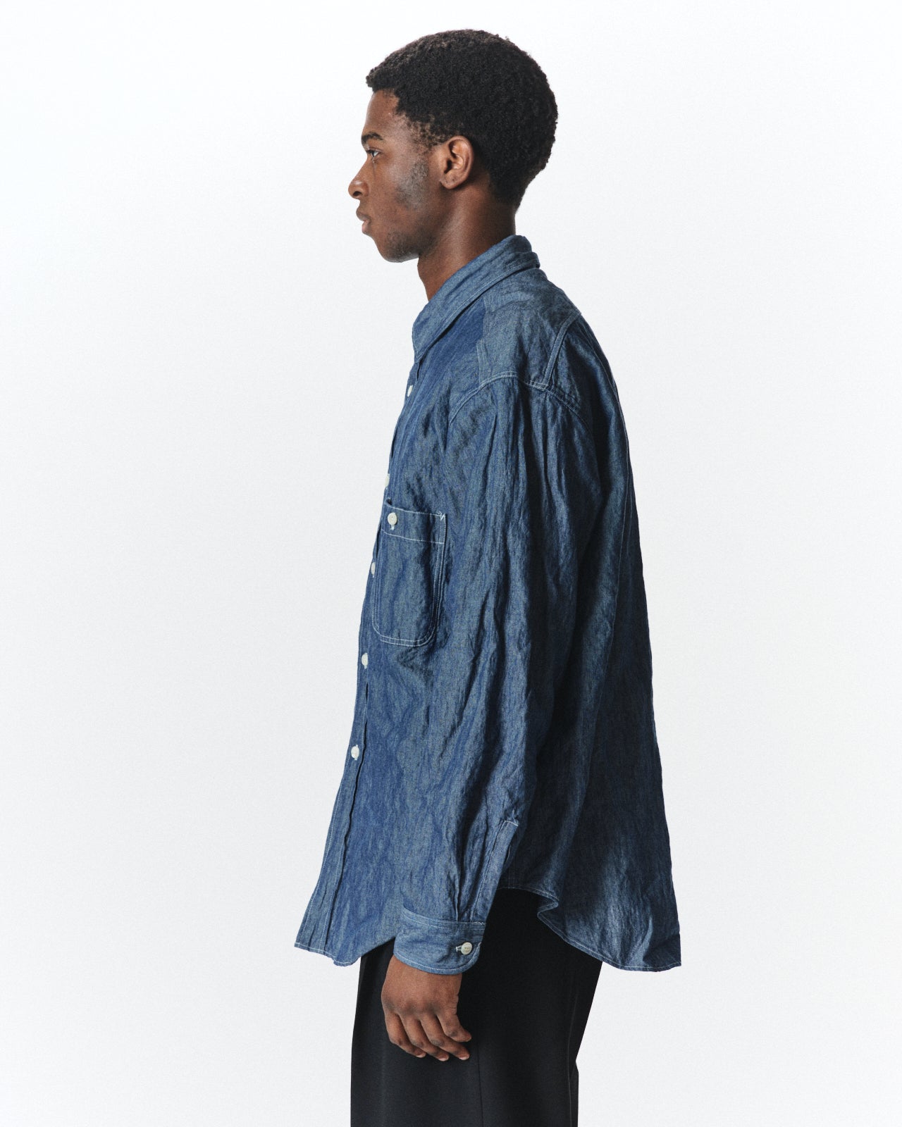 Cotton Stainless Steel Chambray / Two Pocket Work Shirt, Indigo