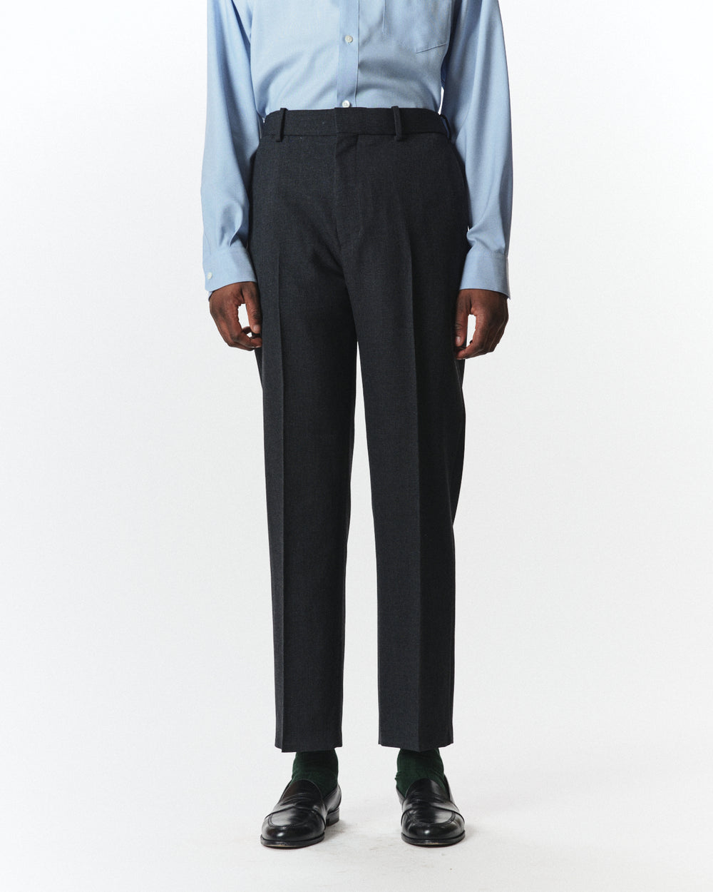 Organic Wool Survival Cloth / Flat Tapered Trousers, Charcoal