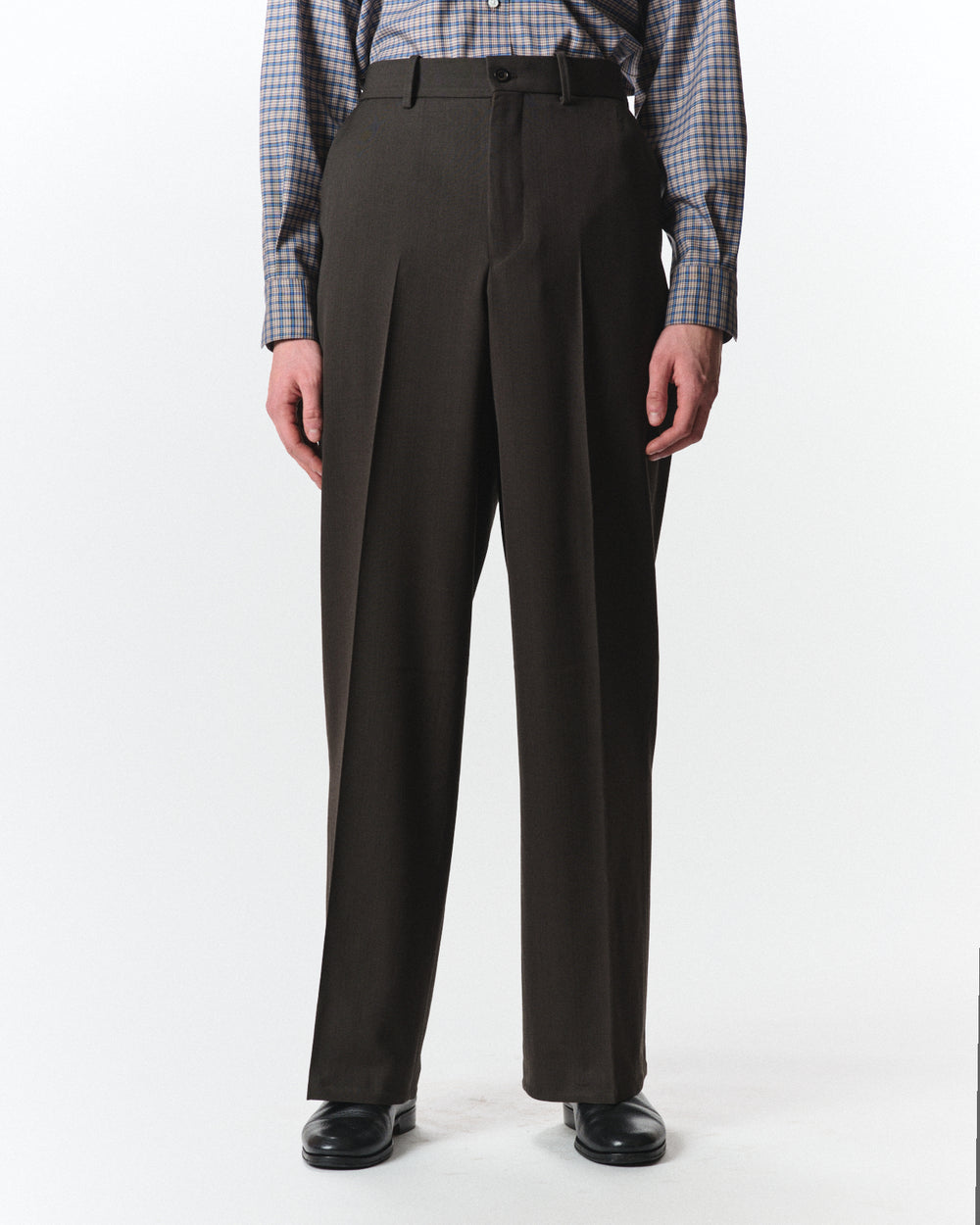 Organic Wool Survival Cloth / Flat Front Wide Trousers, Dark Sage