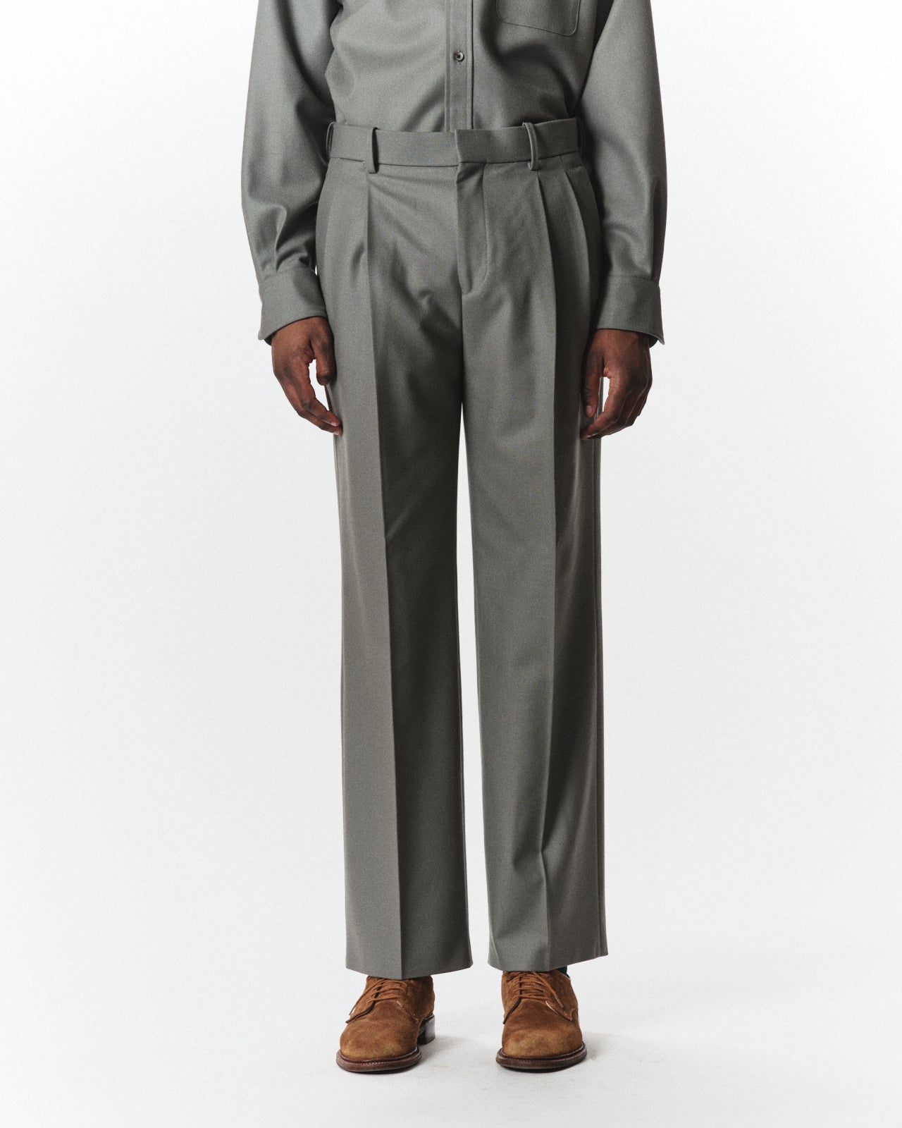2/2/96 Wool Flannel / Double Pleated Straight Trousers, Steel Gray