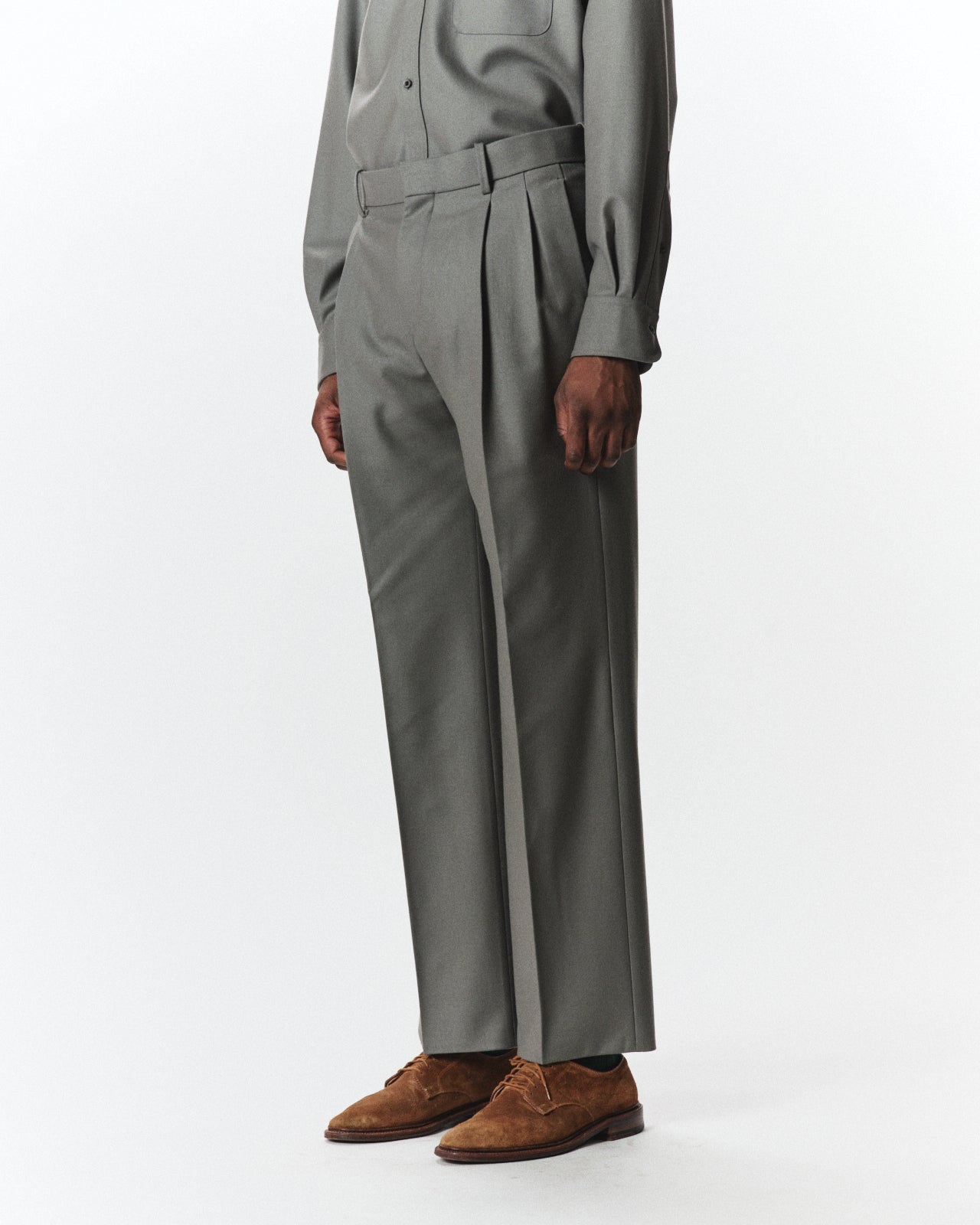 2/2/96 Wool Flannel / Double Pleated Straight Trousers, Steel Gray