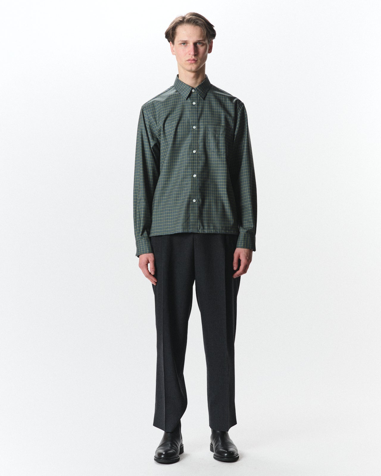 スーパー160s 防縮ウールオックスフォード / スクエアシャツ, Green Check