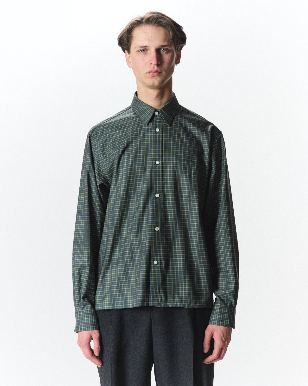 スーパー160s 防縮ウールオックスフォード / スクエアシャツ, Green Check