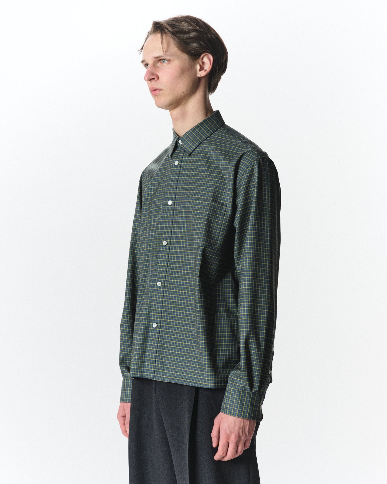 スーパー160s 防縮ウールオックスフォード / スクエアシャツ, Green Check