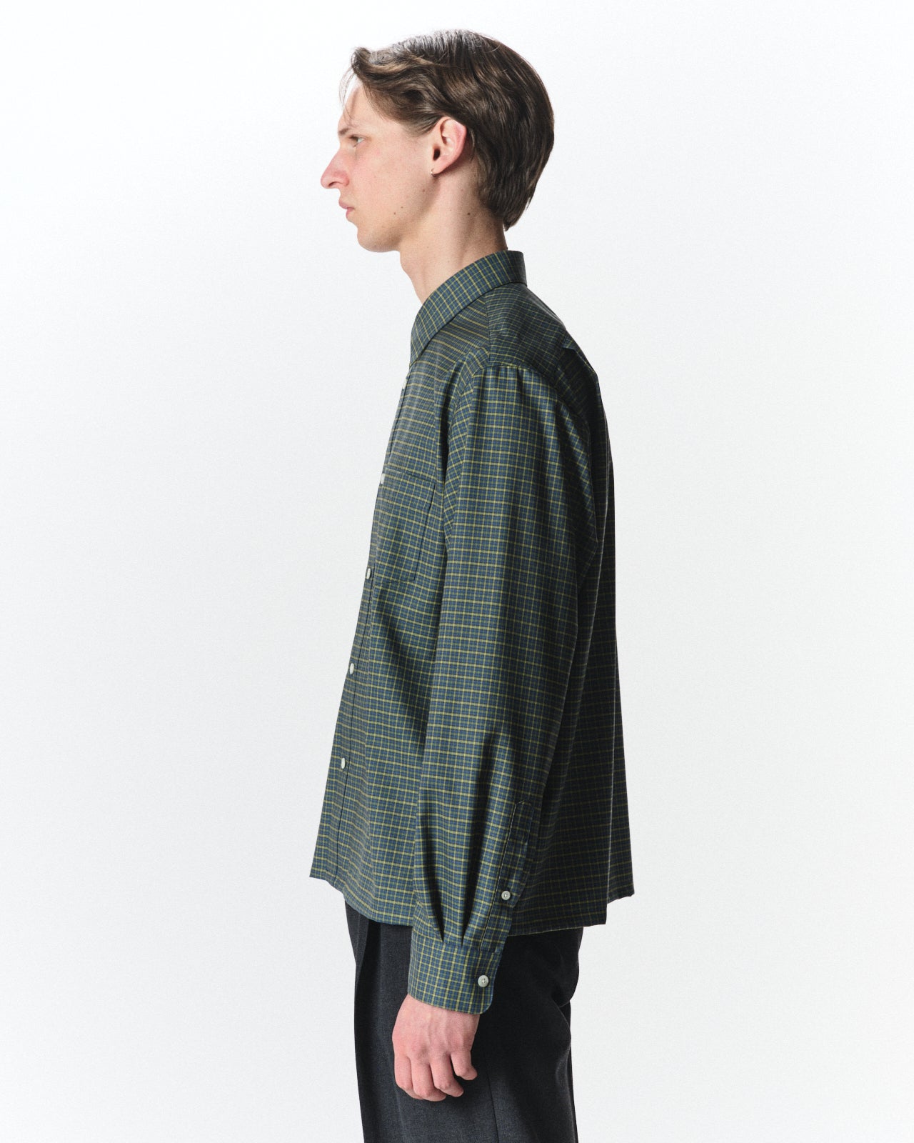 スーパー160s 防縮ウールオックスフォード / スクエアシャツ, Green Check