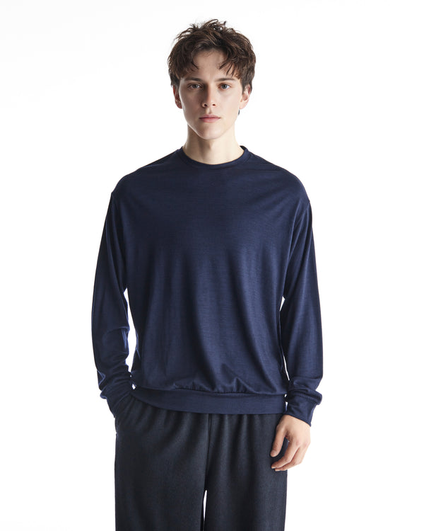 2/72 WOOL SINGLE JERSEY WASHABLE CREW NECK, Navy