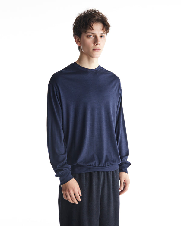 2/72 WOOL SINGLE JERSEY WASHABLE CREW NECK, Navy