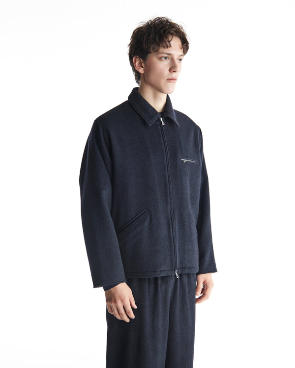 WOOL SILK BEAVER PUFFED WORK JACKET, Dark Navy