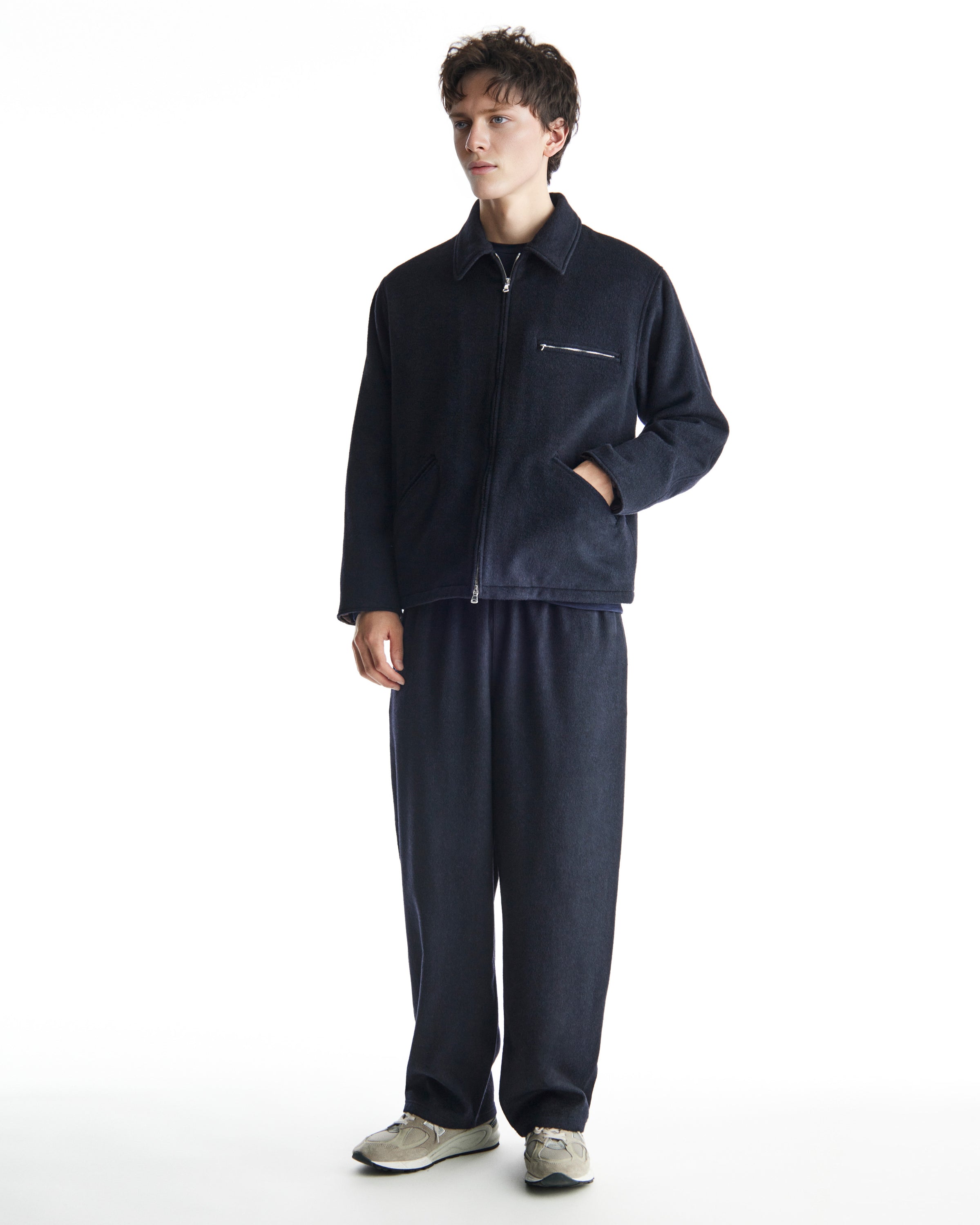 WOOL SILK BEAVER PUFFED WORK JACKET, Dark Navy