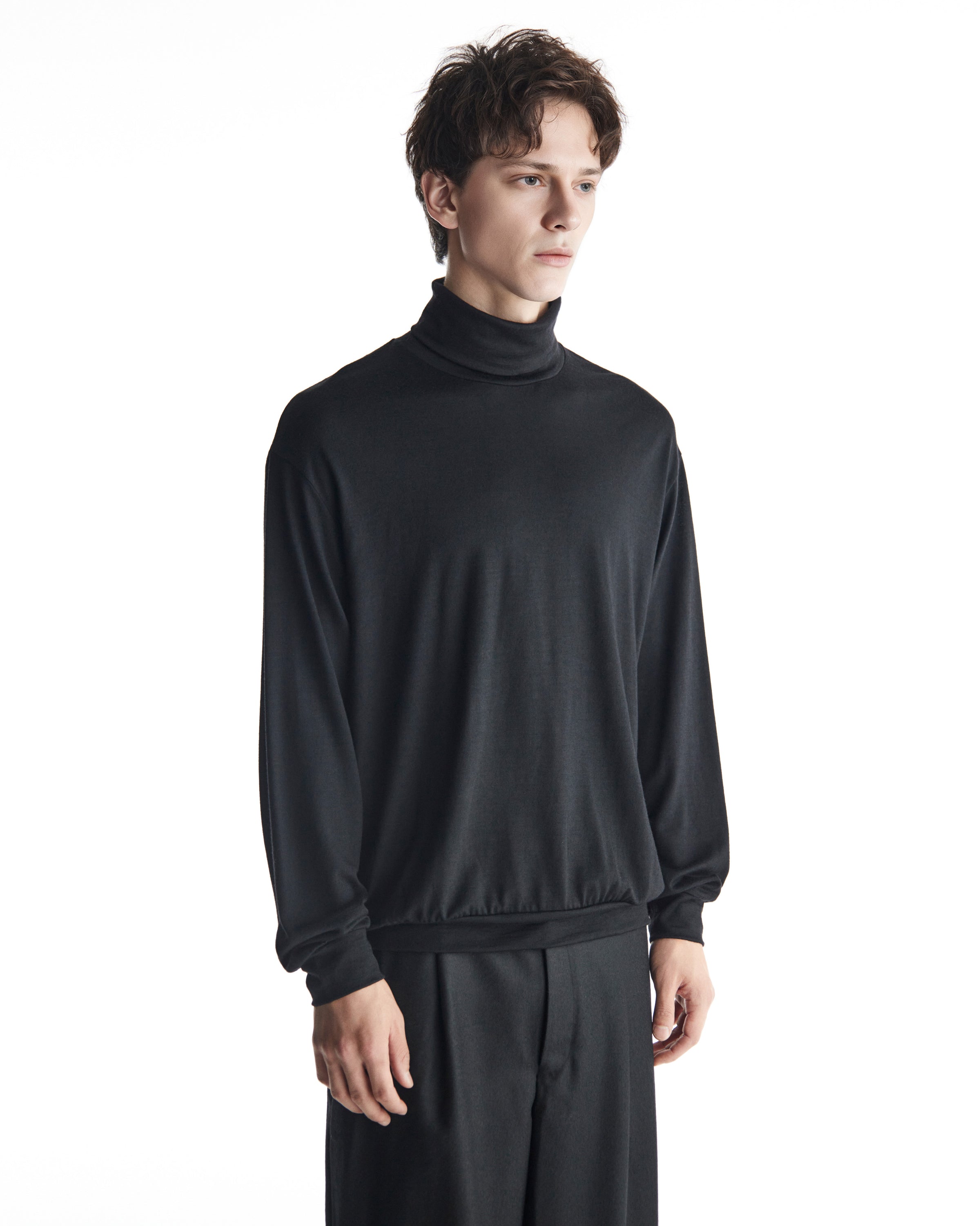 2/72 WOOL SINGLE JERSEY WASHABLE TURTLE NECK, Black