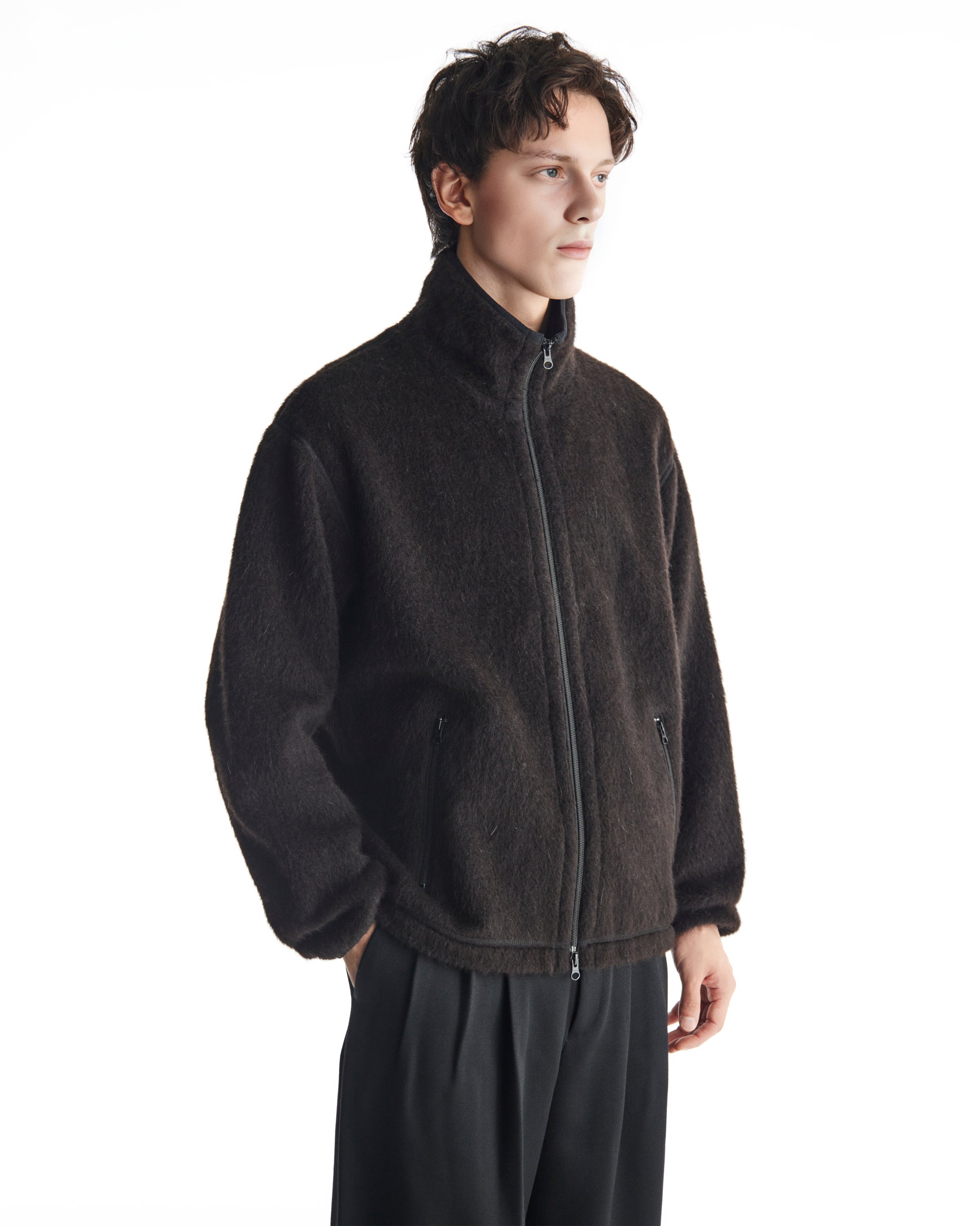 NATURAL COLOR ALPACA FLEECE TRACK JACKET, Natural Black