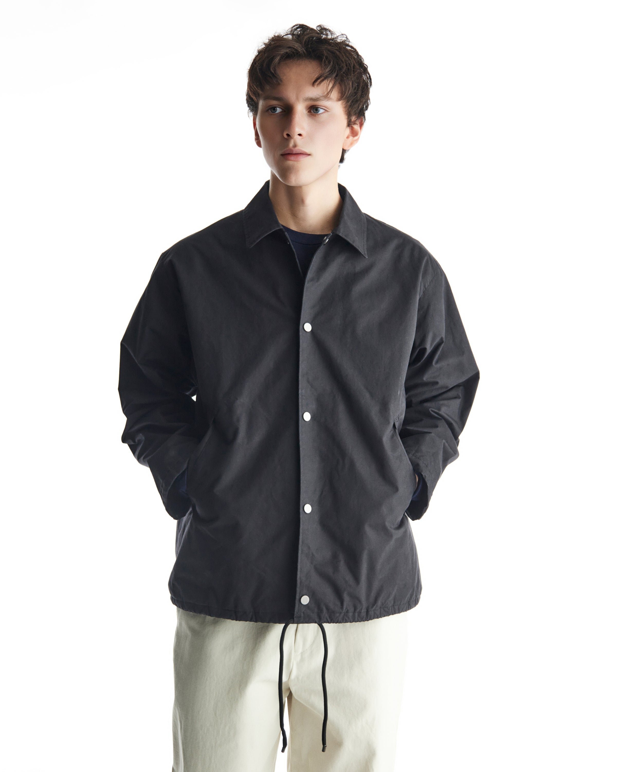 ORGANIC COTTON HEAVY ALL WEATHER CLOTH COACH JACKET, Black