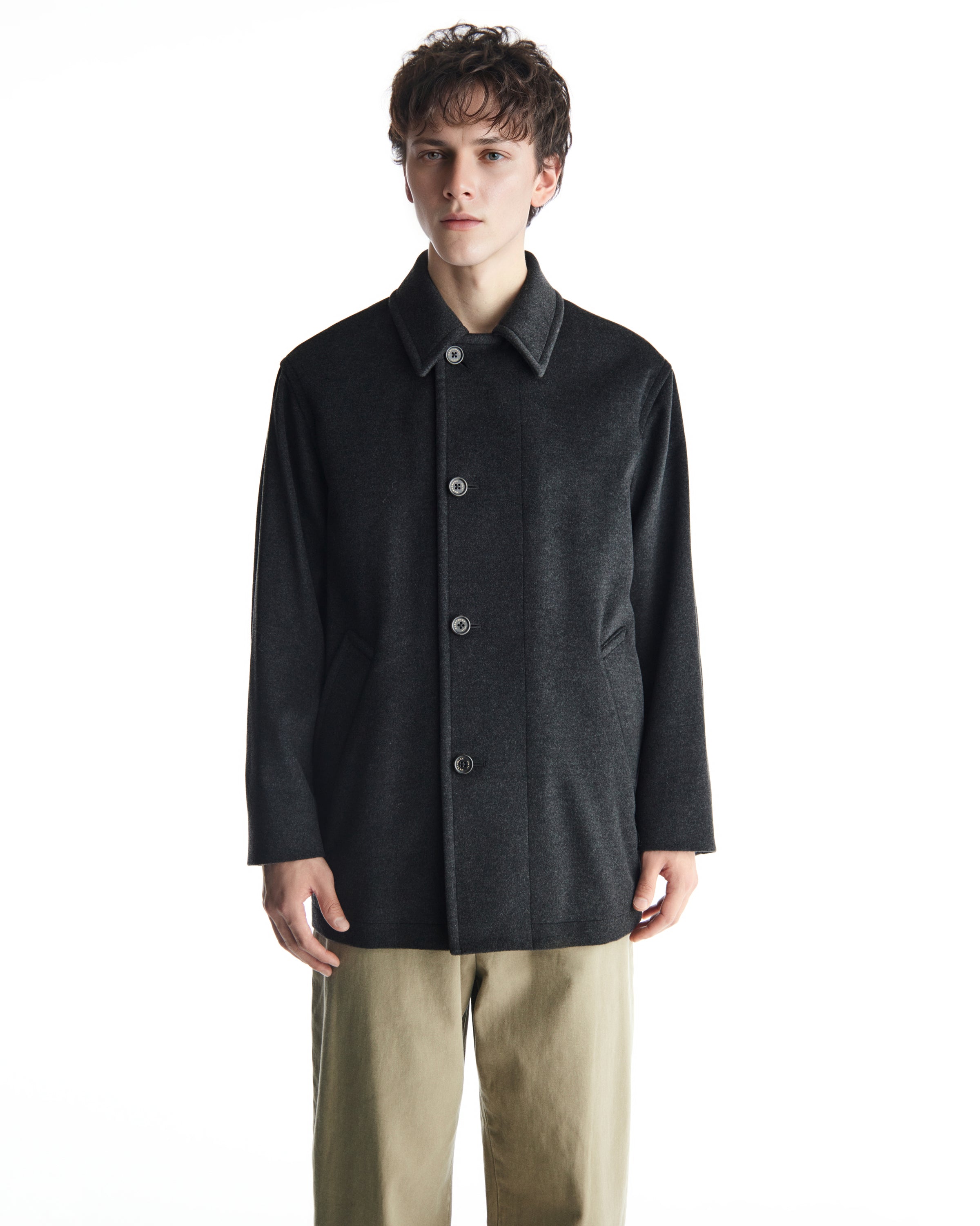 CASHMERE FLANNEL CASHMERE HALF COAT, Charcoal