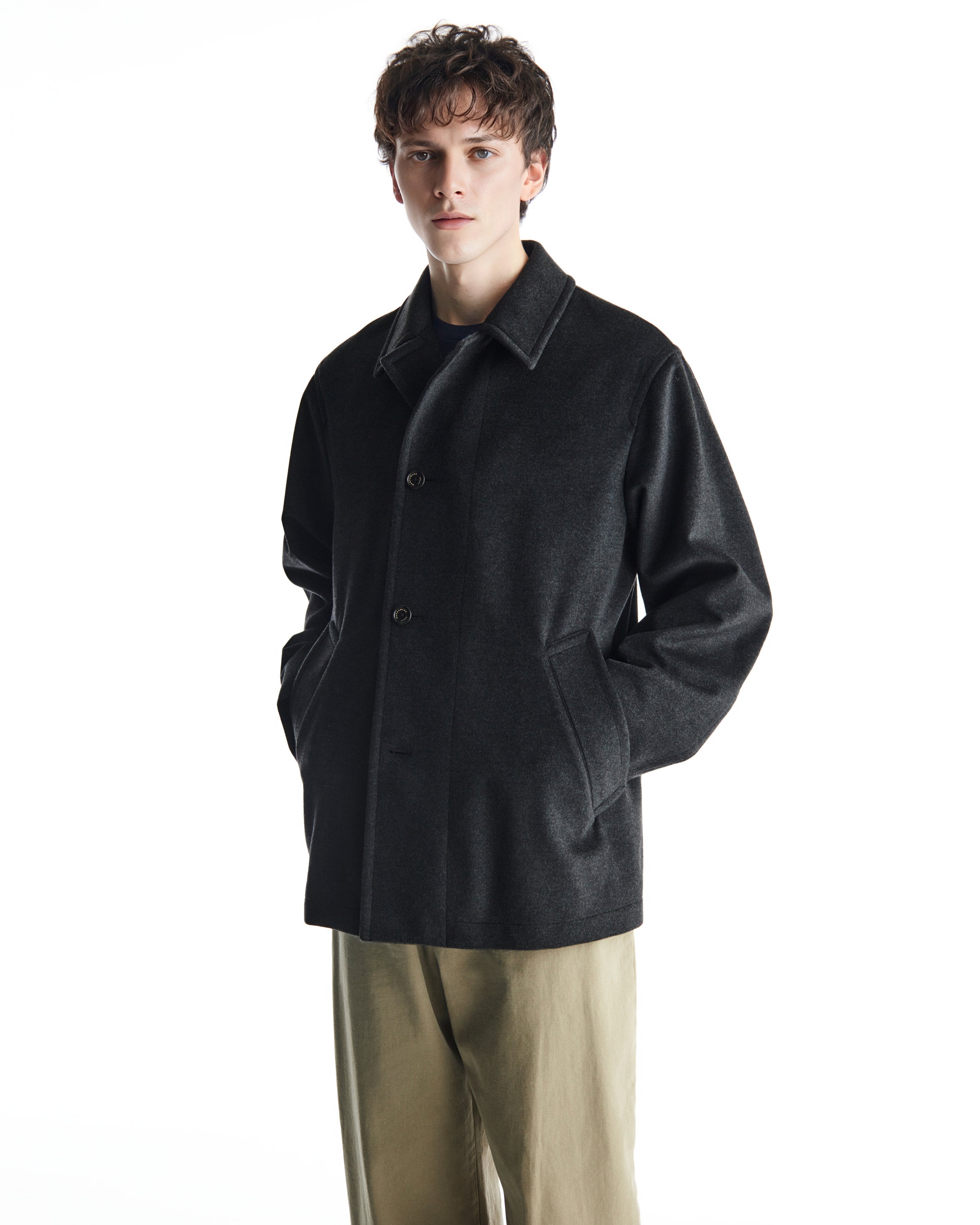 CASHMERE FLANNEL CASHMERE HALF COAT, Charcoal