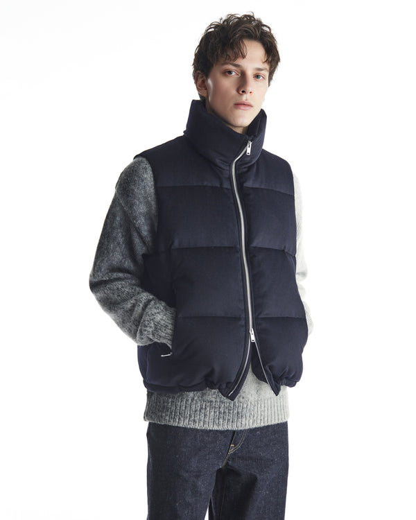 CASHMERE FLANNEL CASHMERE DOWN VEST, Dark Navy