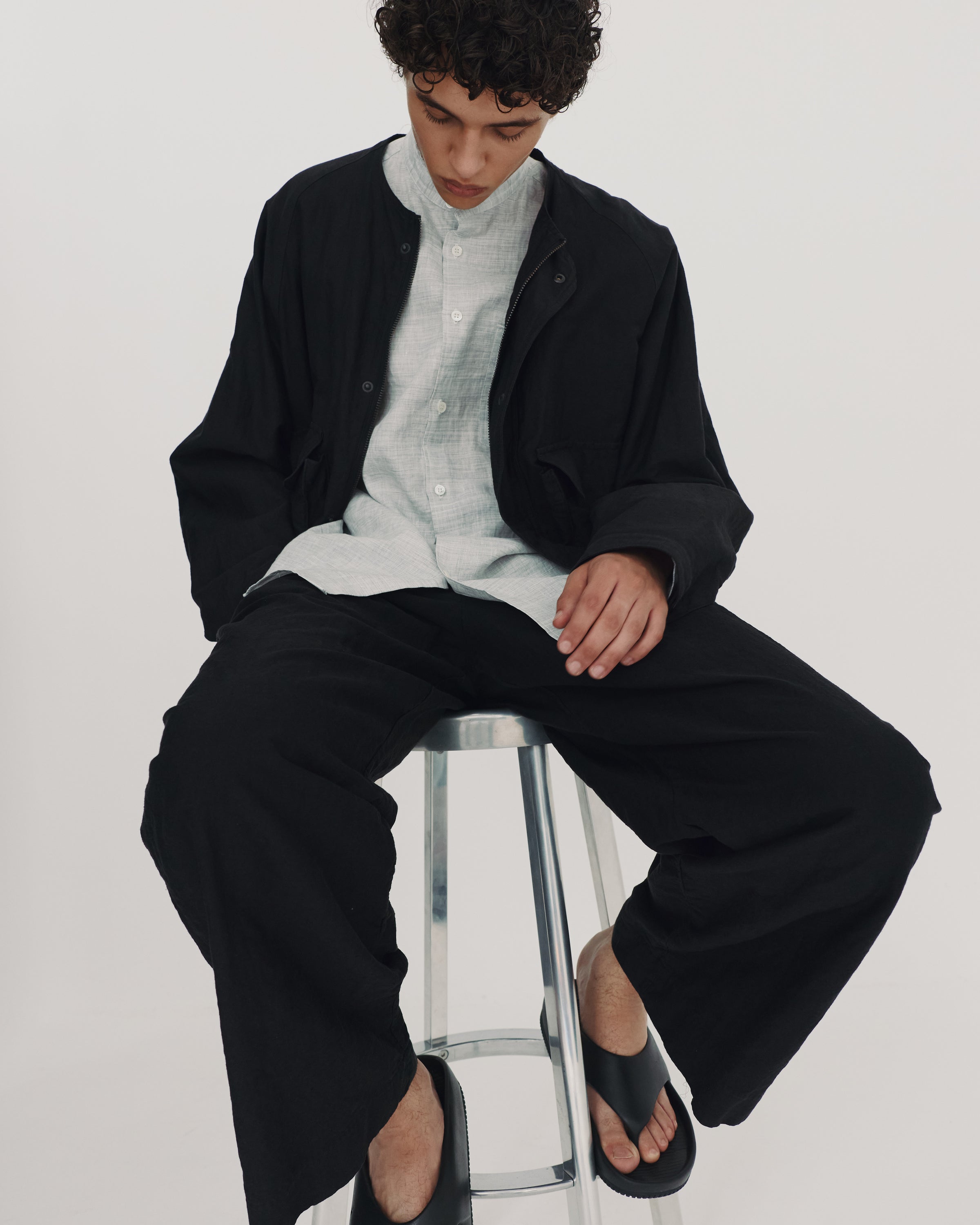 リネンオーガニックコットンシルクライトモールスキン / ハンティングジャケット, Black