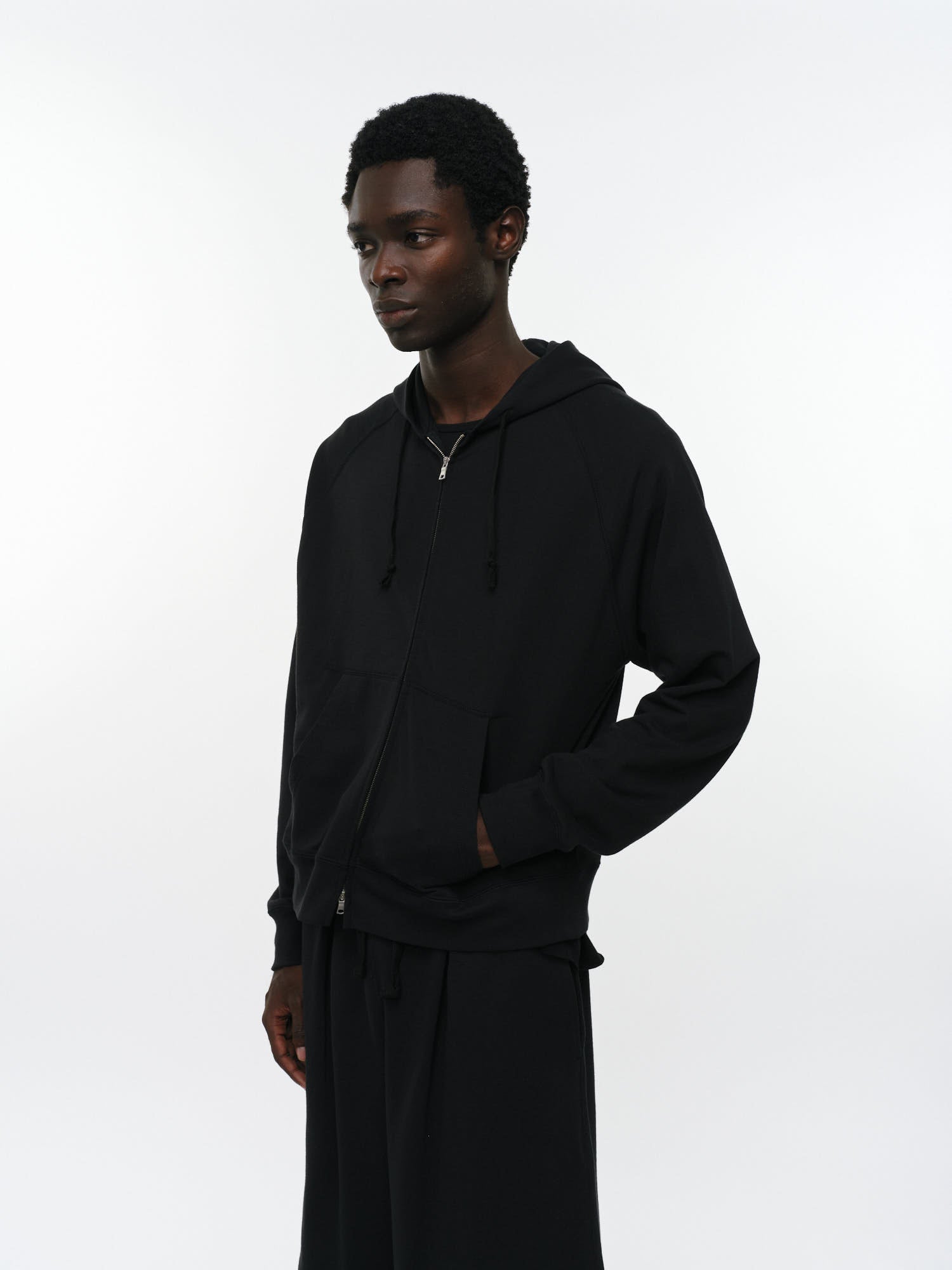 オーガニック超長綿空紡インレイ / ジップパーカ, Black