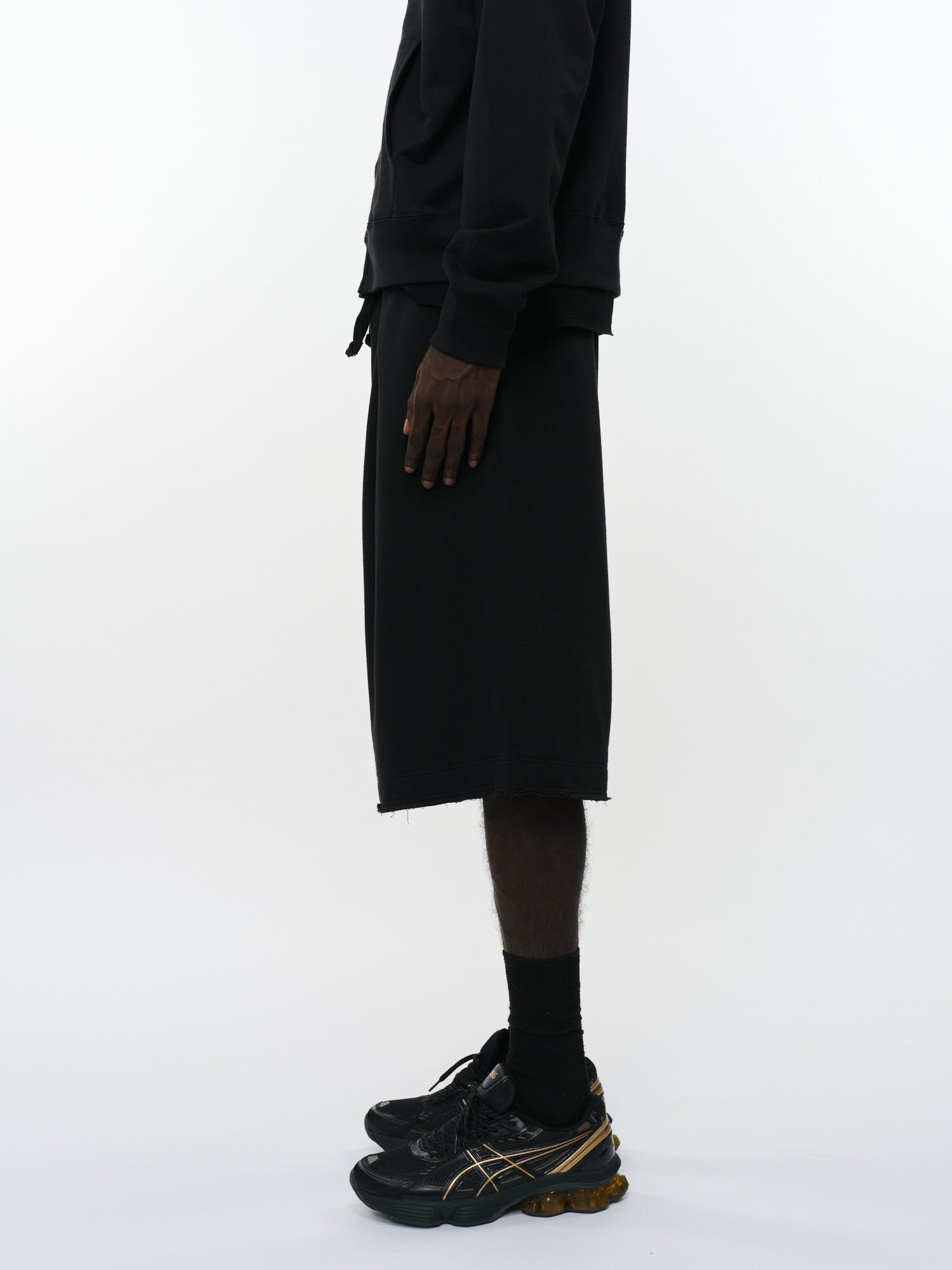 オーガニック超長綿空紡インレイ / ワイドクロップドショーツ, Black