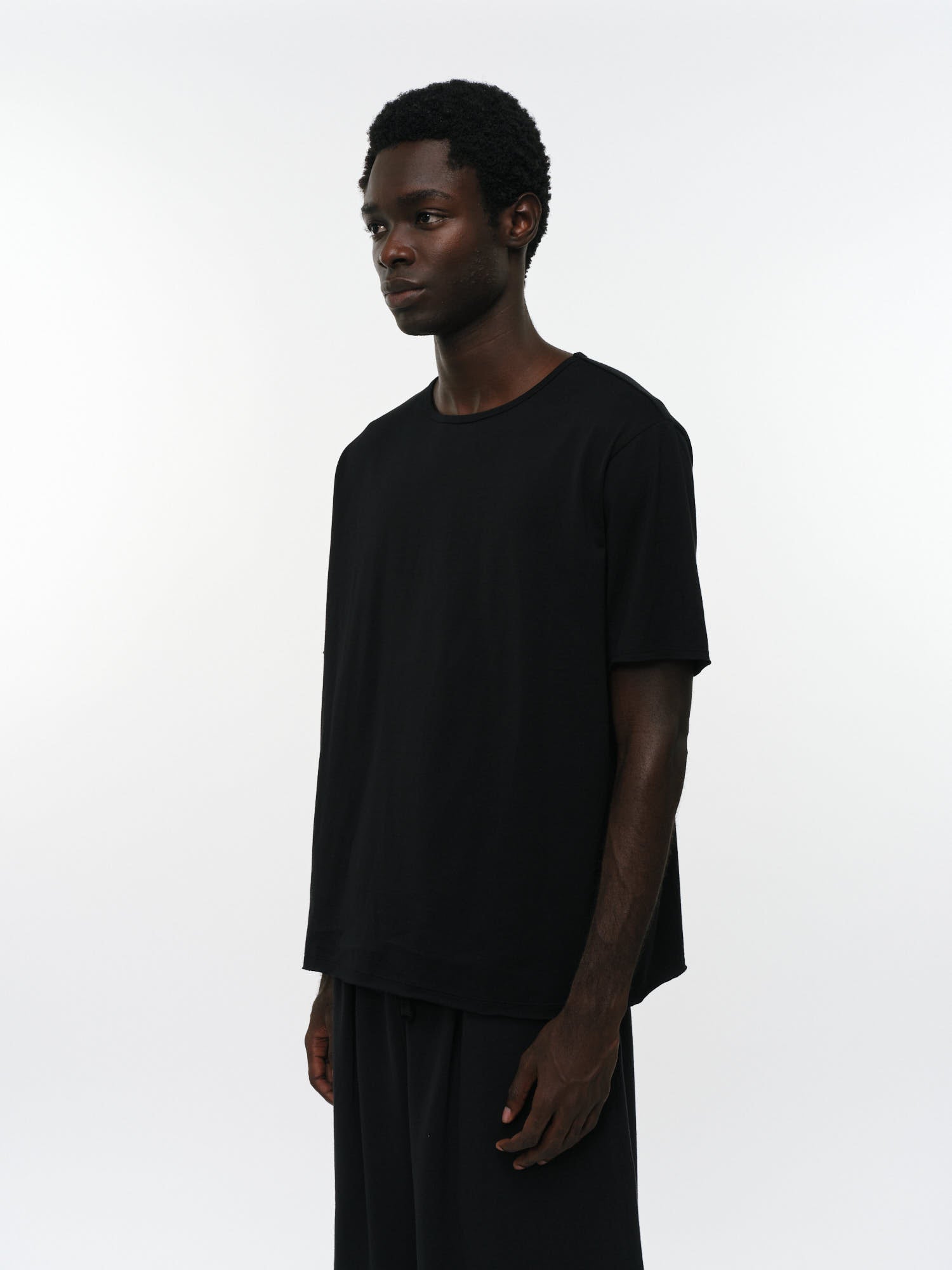 オーガニックコットン40/2天竺 / ナローパイピングTee, Black