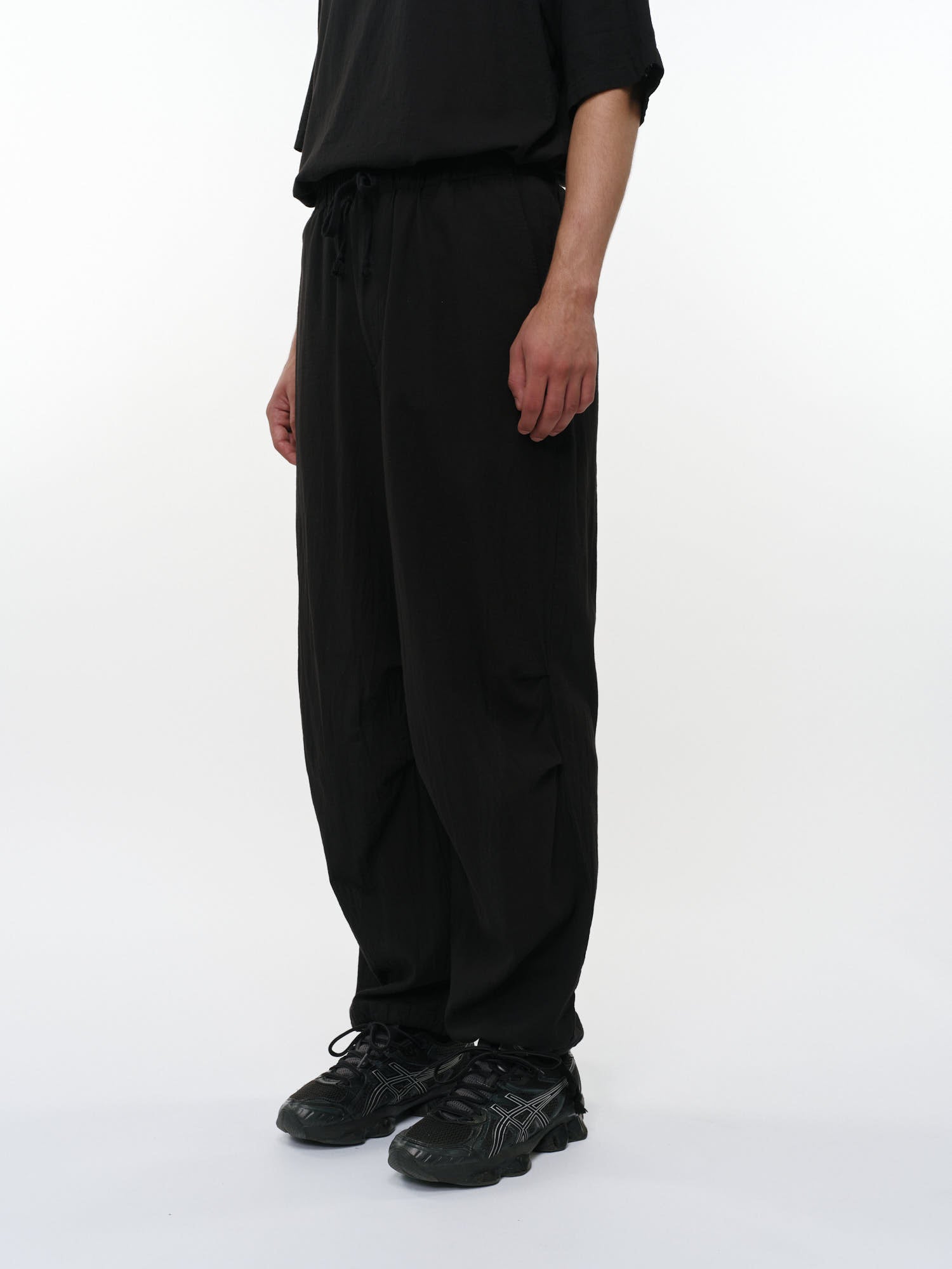 リネンオーガニックコットンシルクライトモールスキン / ワイドオーバーパンツ, Black