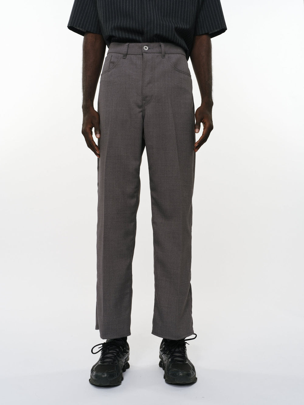 リサイクルポリエステル　ノンミュールジングウールギャバジン / 5ポケットトラウザーズ, Gray