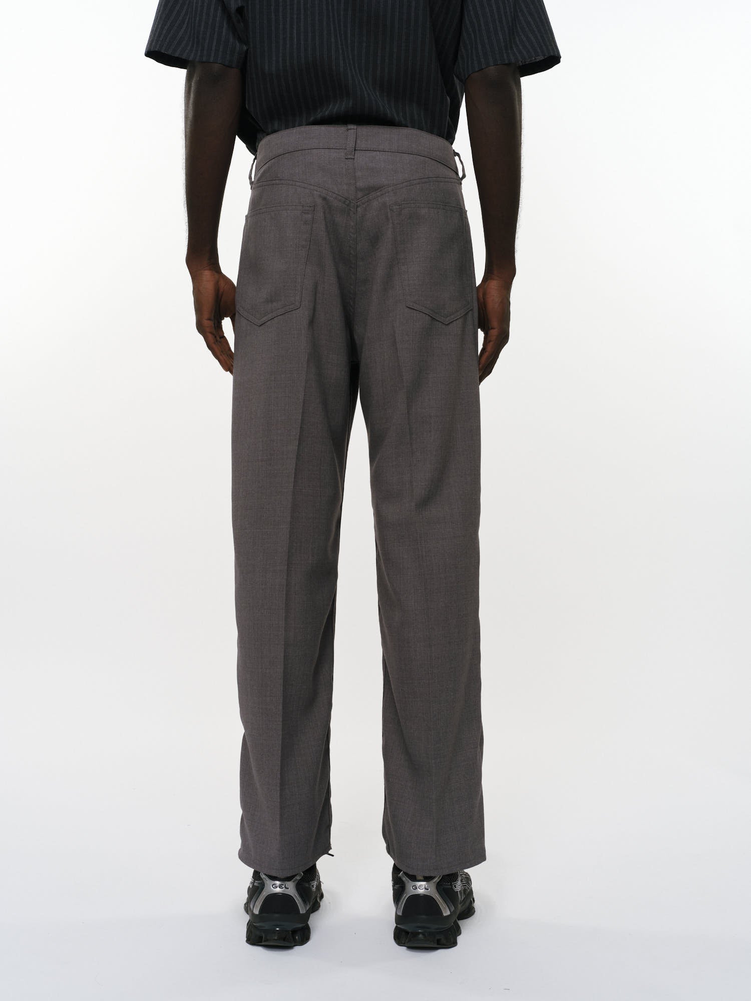 リサイクルポリエステル　ノンミュールジングウールギャバジン / 5ポケットトラウザーズ, Gray