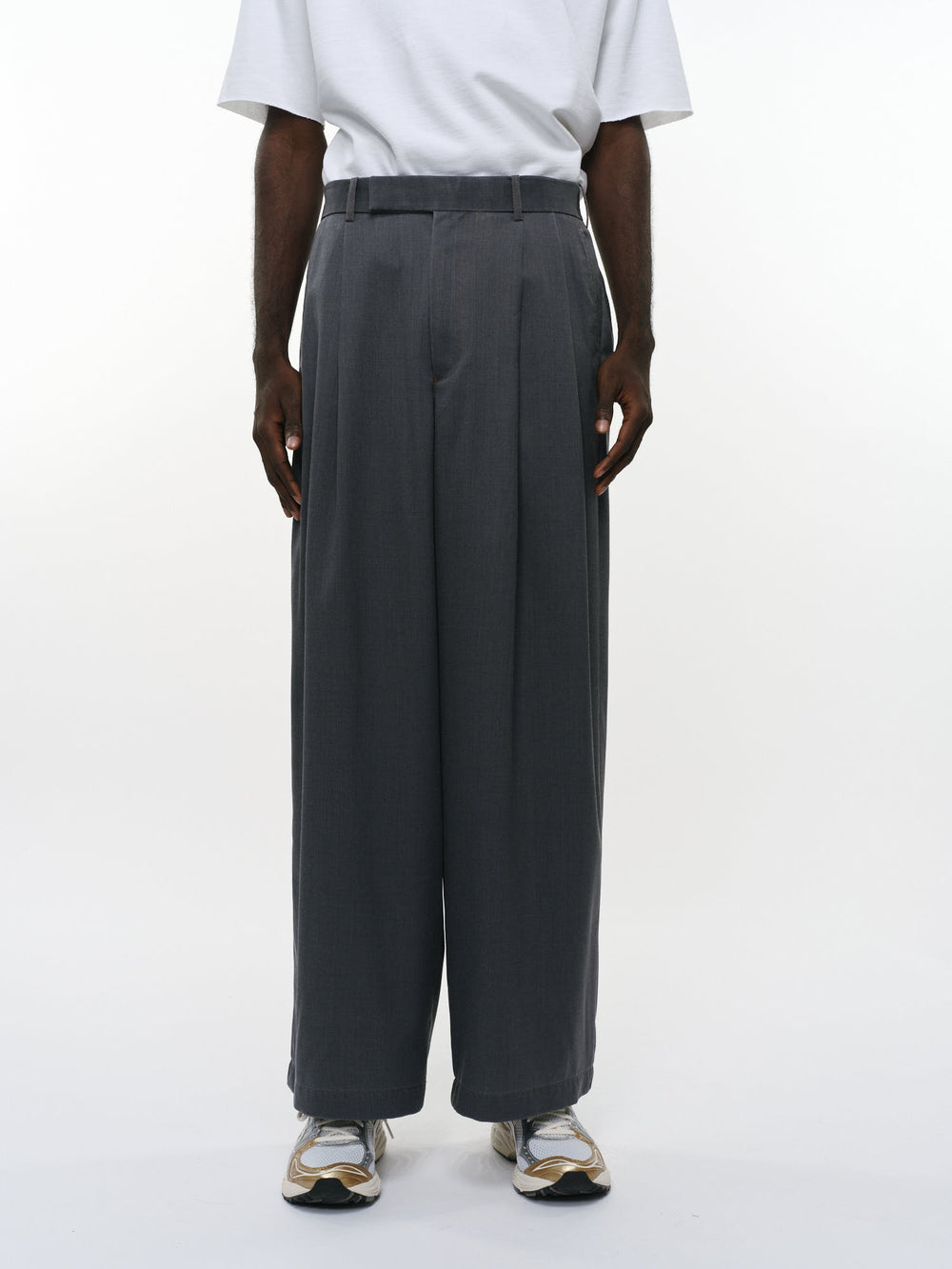 ウォッシャブルウールギャバ顔料プリント / ツータックバギートラウザーズ, Charcoal Gray