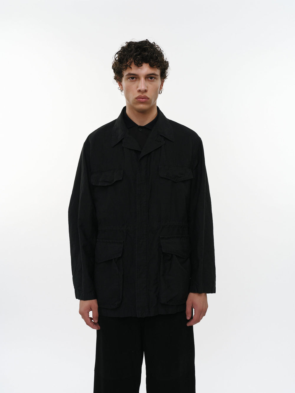 リネンオーガニックコットンシルクライトモールスキン / ミリタリージャケット, Black