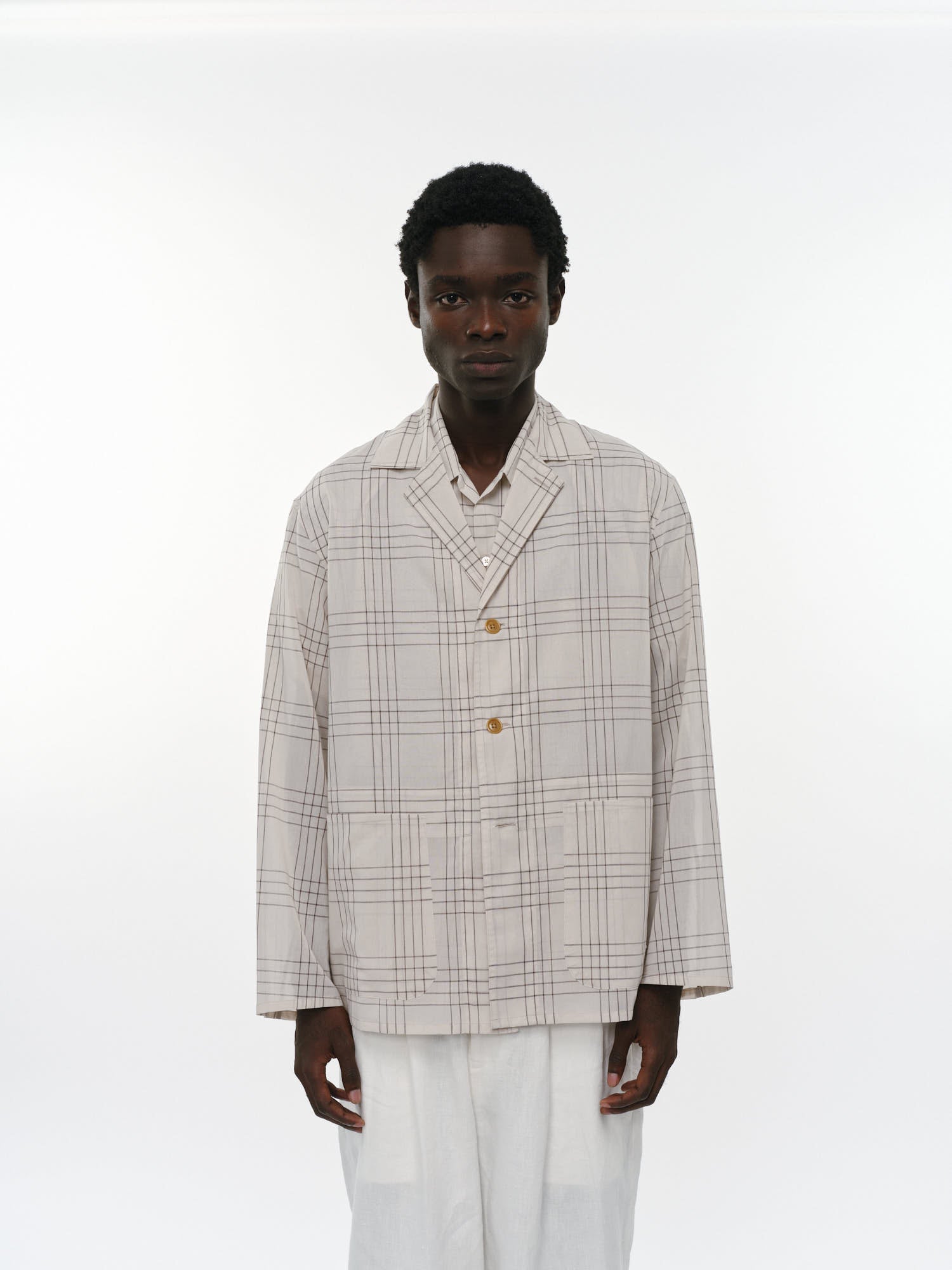 MARKAWARE オーガニック カバーオール ホワイト オーガニックコットン強撚チェックローン / カバーオールシャツ, Ivory